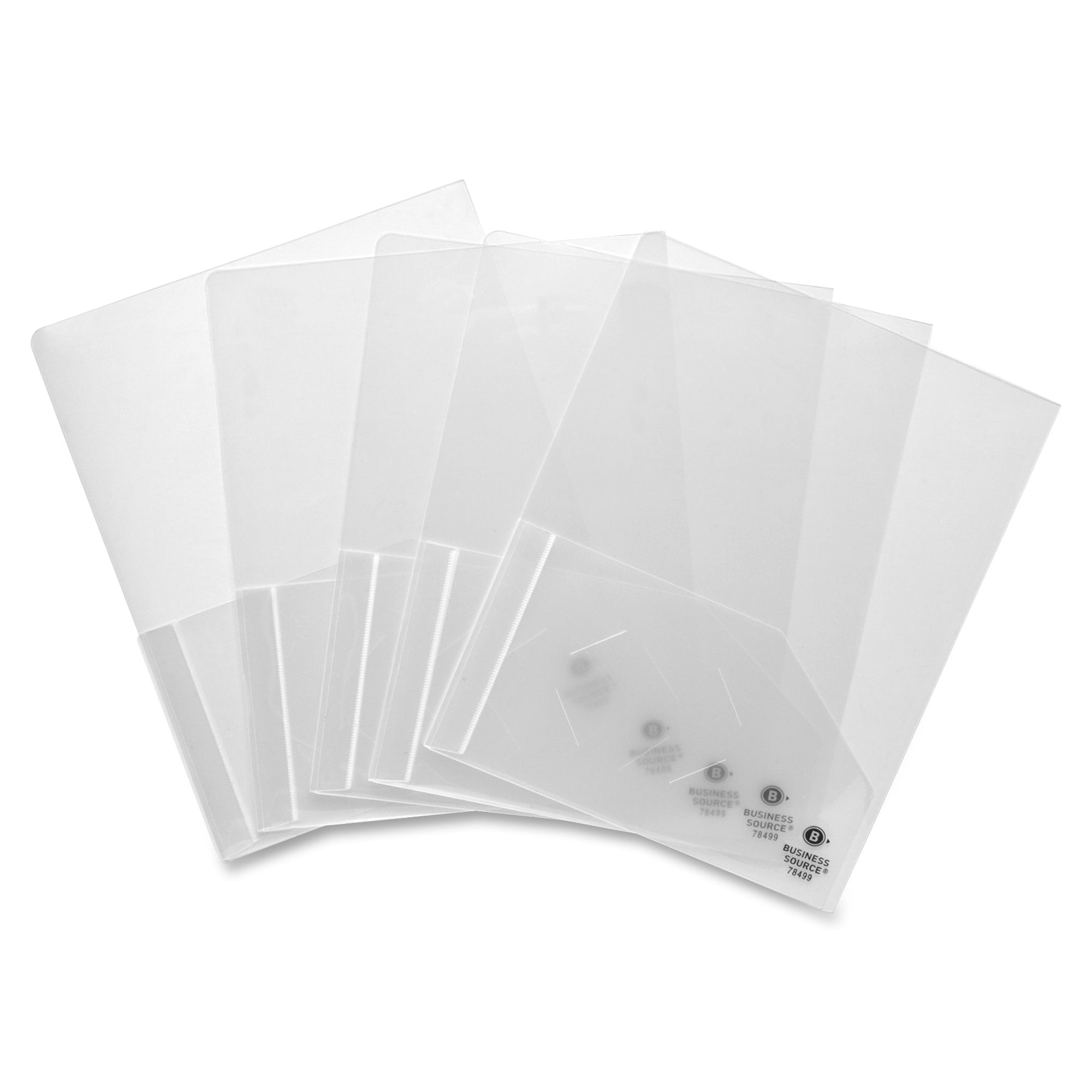 Business Source 78498 Letter Pocket Folder - 8 1/2" x 11" - 60 Sheet Capacity - 2 Pocket(s) - Poly - Clear - 5 / Pack -