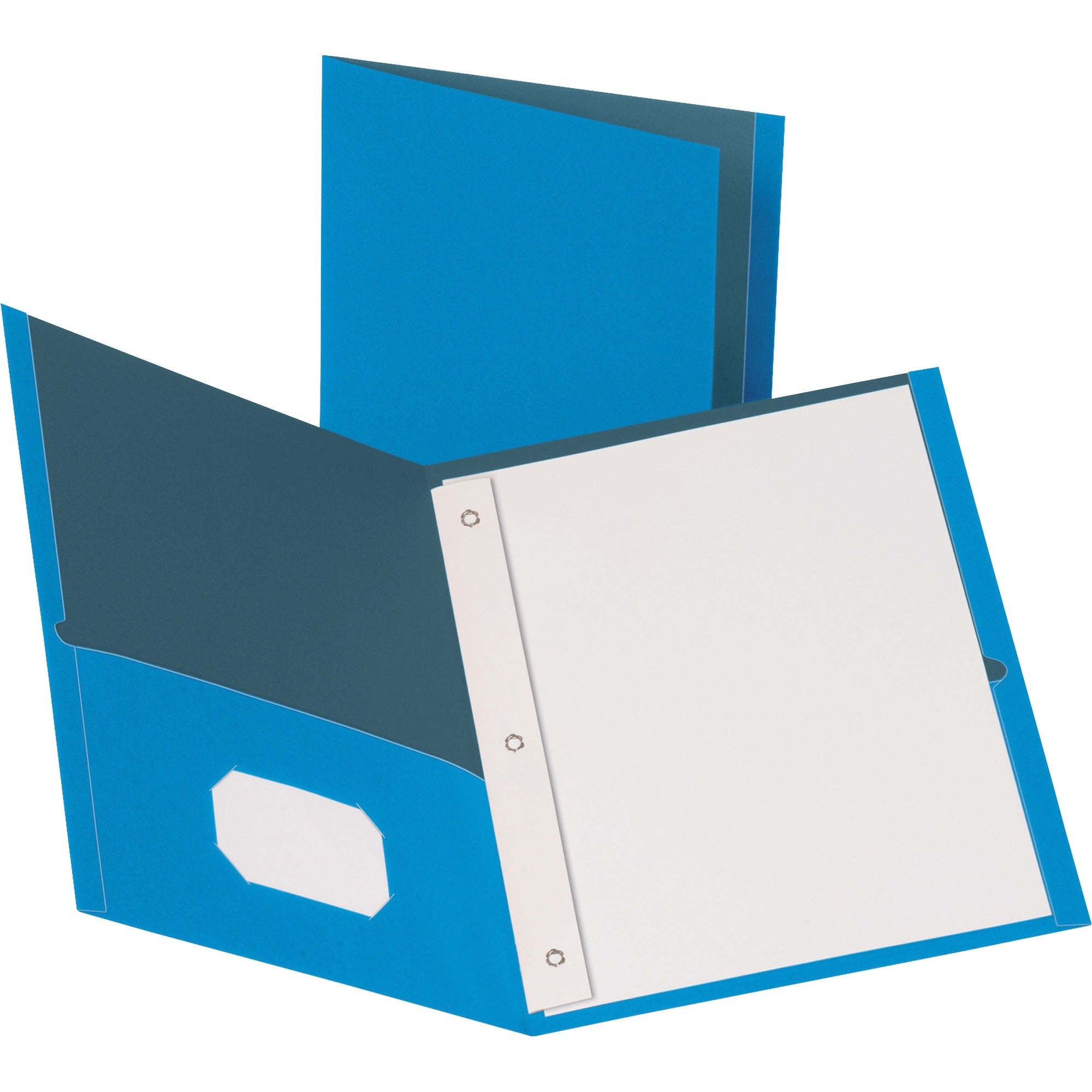Business Source Letter Recycled Pocket Folder - 8 1/2" x 11" - 100 Sheet Capacity - 3 x Prong Fastener(s) - 1/2" Fastener Capacity - 2 Inside Front & Back Pocket(s) - Leatherette - Light Blue - 35% Recycled - 25 / Box -
