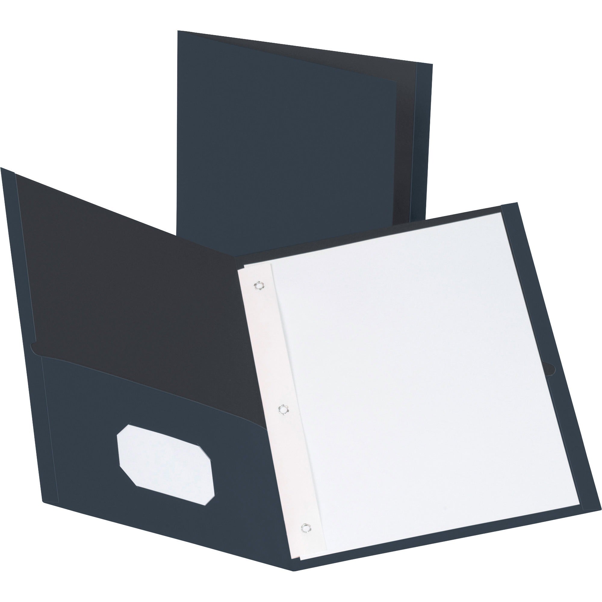 Business Source Letter Recycled Pocket Folder - 8 1/2" x 11" - 100 Sheet Capacity - 3 x Prong Fastener(s) - 1/2" Fastener Capacity - 2 Inside Front & Back Pocket(s) - Leatherette - Dark Blue - 35% Recycled - 25 / Box -