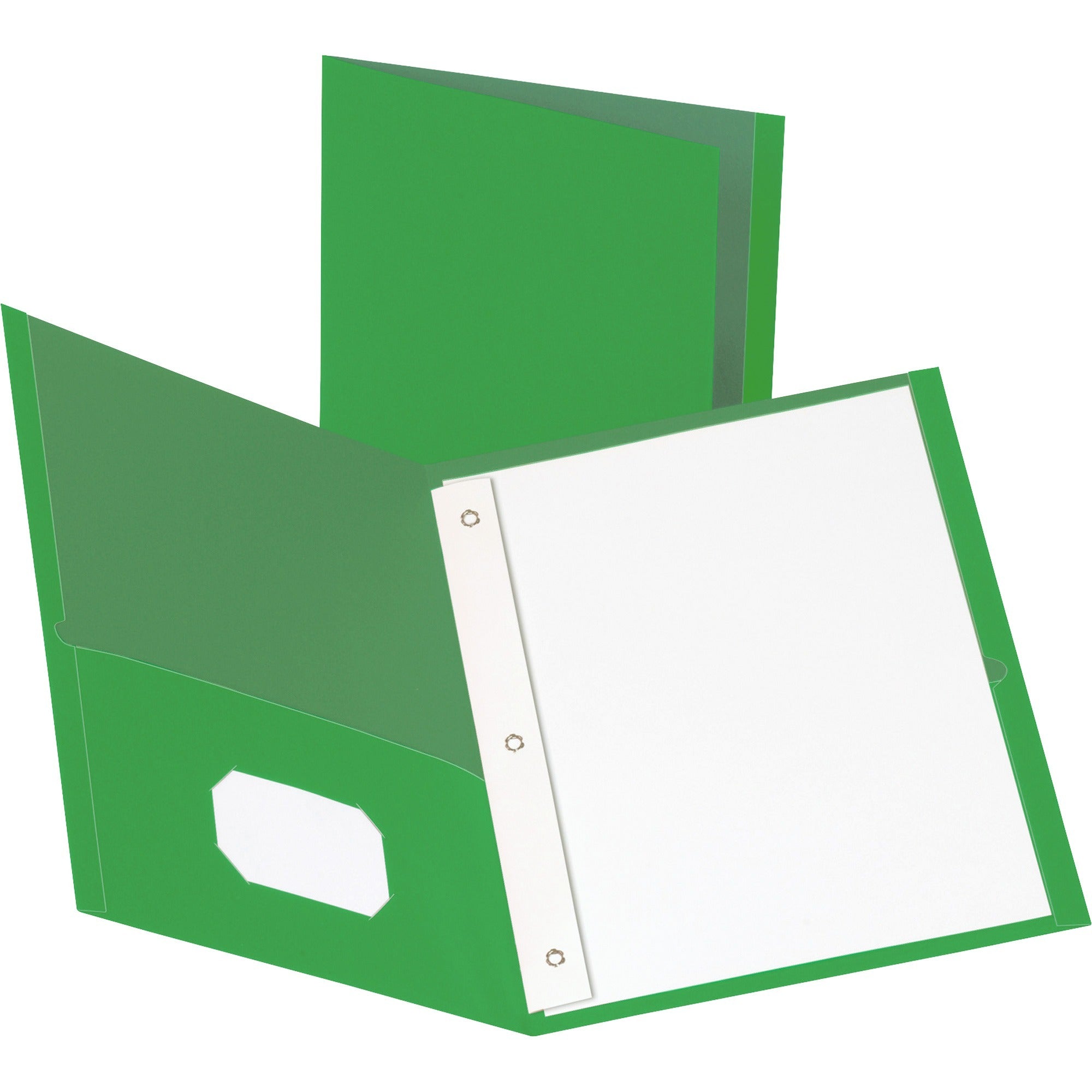 Business Source Letter Recycled Pocket Folder - 8 1/2" x 11" - 100 Sheet Capacity - 3 x Prong Fastener(s) - 1/2" Fastener Capacity - 2 Inside Front & Back Pocket(s) - Leatherette - Green - 35% Recycled - 25 / Box -