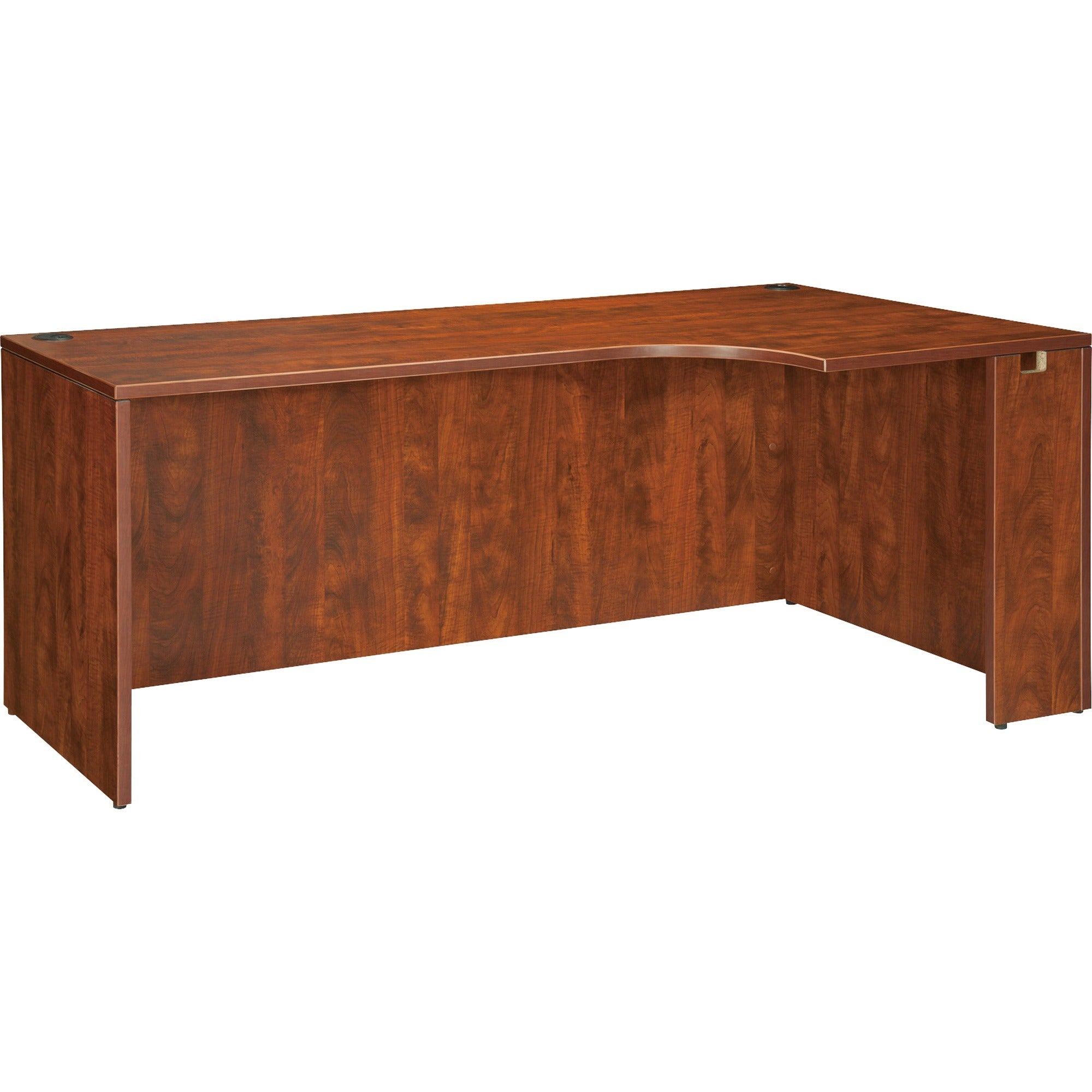 Lorell Essentials Series Right Corner Credenza - 66.1" x 35.4" x 29.5" - Finish: Cherry, Laminate - Leveling Glide -