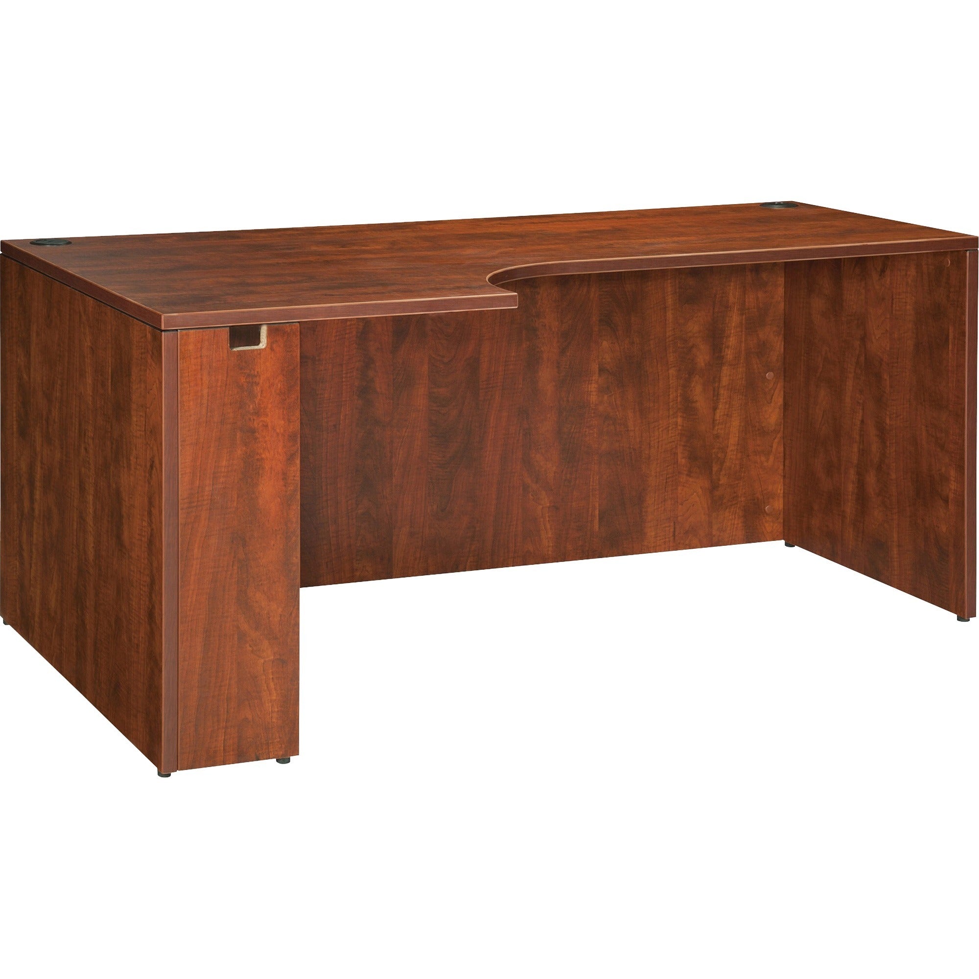 Lorell Essentials Series Left Corner Credenza - 66.1" x 35.4" x 29.5" - Finish: Cherry, Laminate - Leveling Glide -