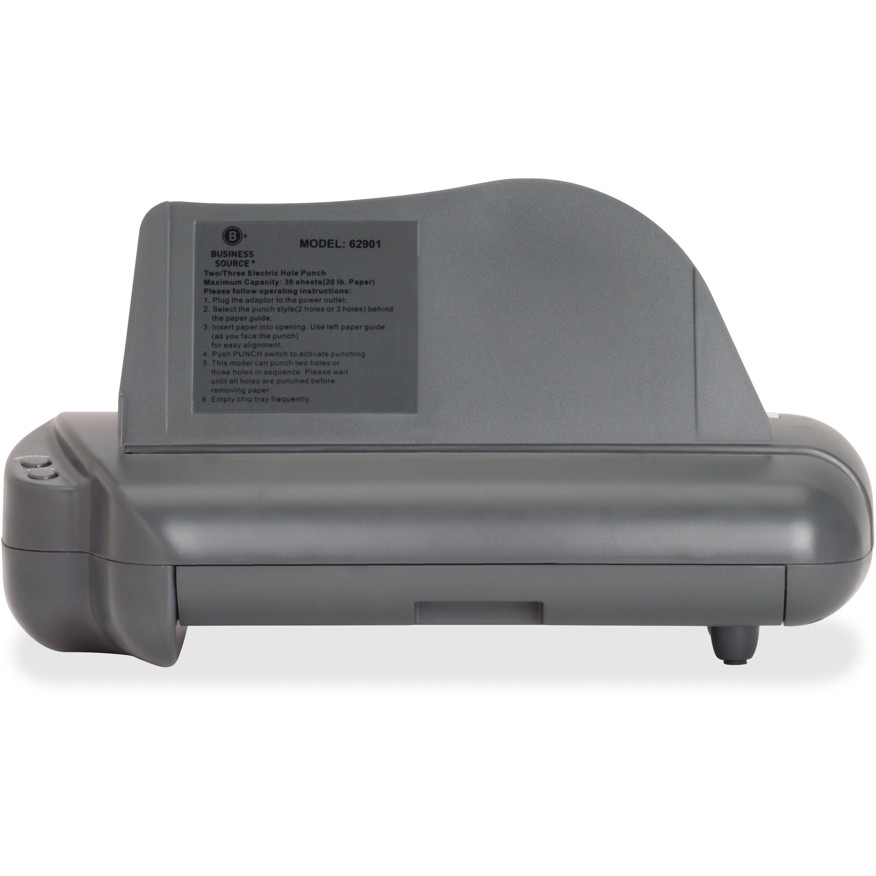 Business Source Electric Adjustable 3-hole Punch - 3 Punch Head(s) - 30 Sheet of 20lb Paper - 1/4" Punch Size - 17.8" x 5.3" x 8.3" - Gray -