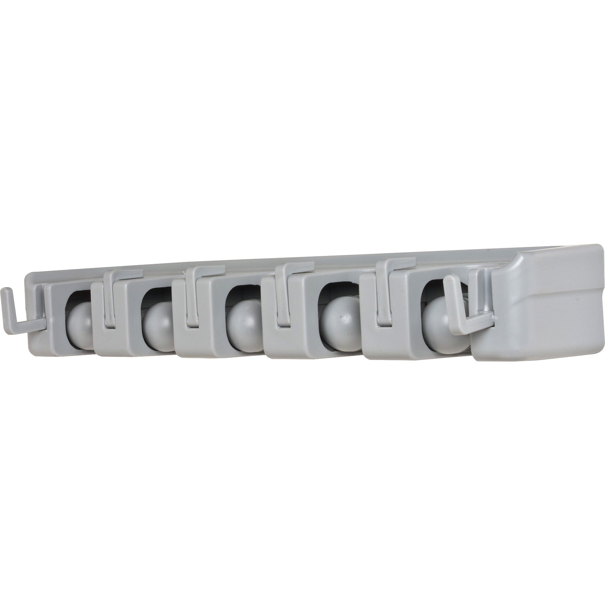 genuine-joe-cleaning-tool-wall-organizer-rack-5-x-broom-38-height-x-165-width-x-28-depth-handle-hanging-hook-sturdy-gray-abs-plastic-1-each_gjo12504 - 2