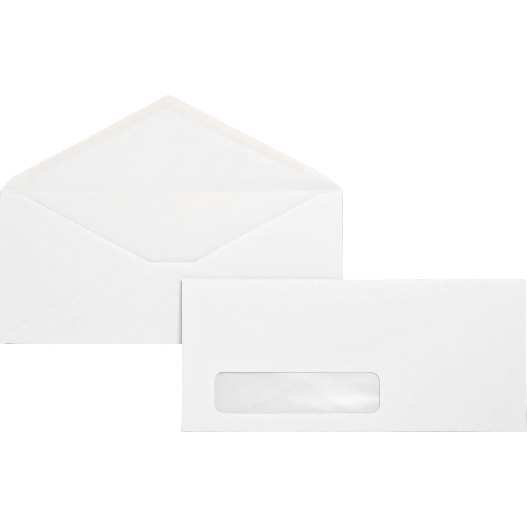 Business Source No. 10 Diagonal Seam Window Envelopes - Single Window - #10 - 4 1/8" Width x 9 1/2" Length - 24 lb - Gummed - Wove - 500 / Box - White -