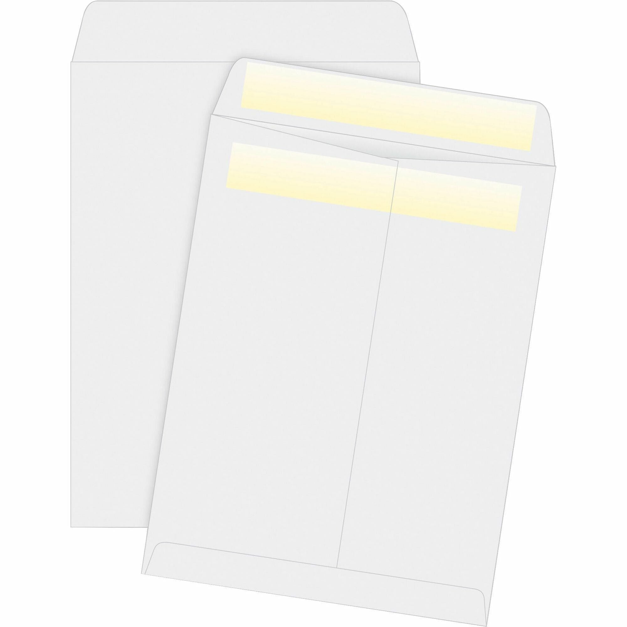 Business Source Press/Seal Catalog Envelopes - Catalog - 9" Width x 12" Length - 28 lb - Self-sealing - 100 / Box - White -