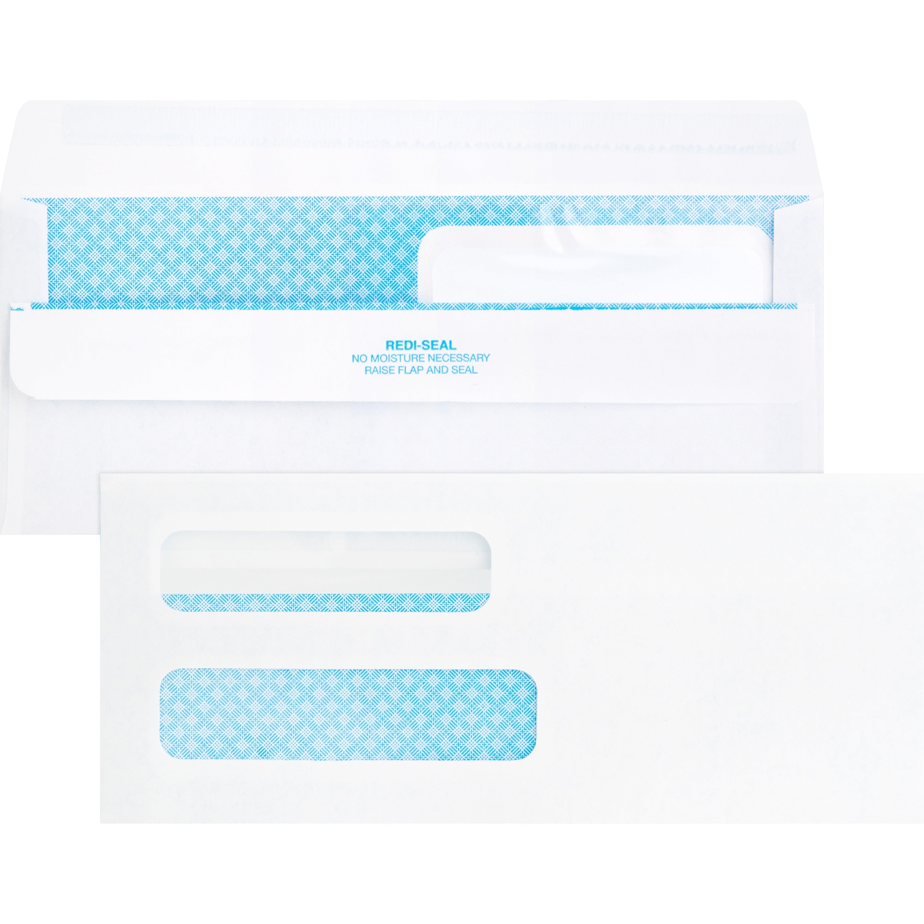 Business Source Double Window No. 8-5/8 Check Envelopes - Double Window - #8 5/8 - 8 5/8" Width x 3 5/8" Length - 24 lb - Self-sealing - 500 / Box - White -