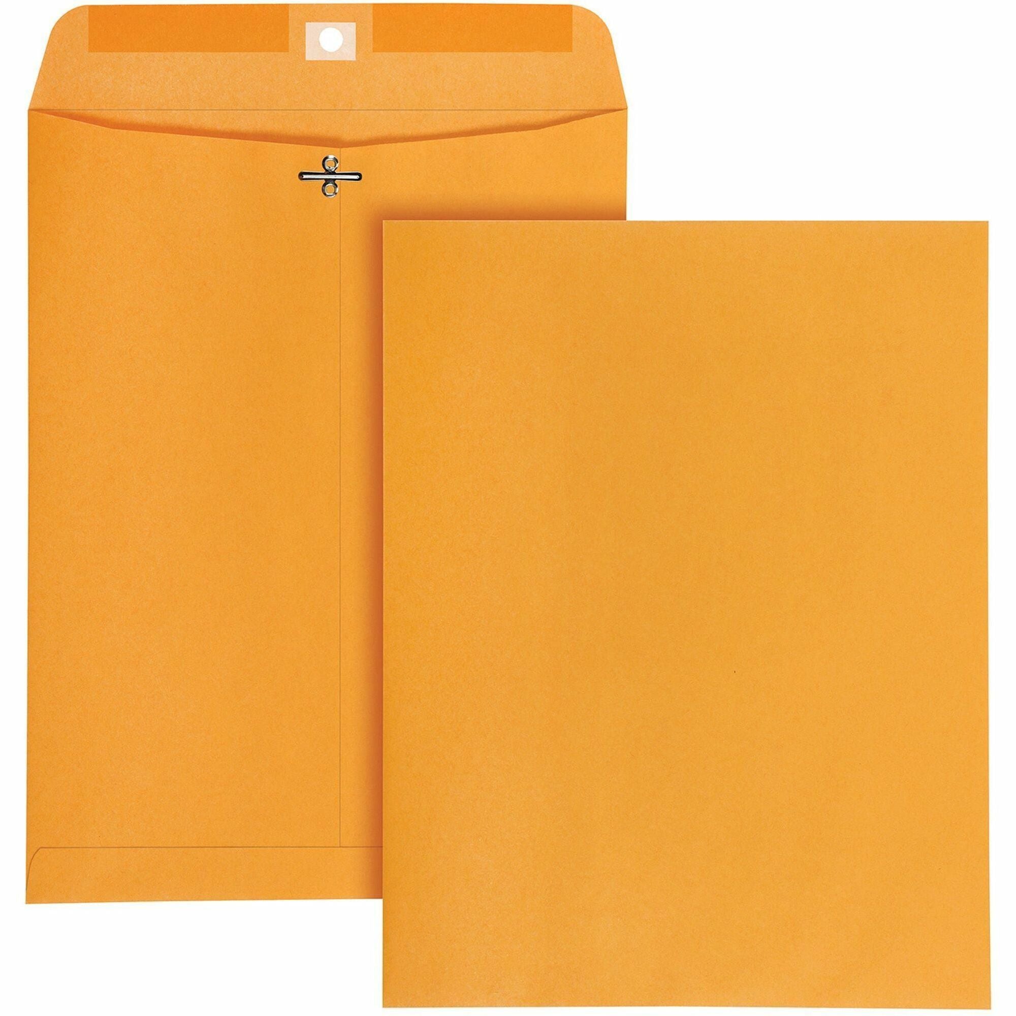 Quality Park 10 x 13 High Bulk Clasp Envelopes with Deeply Gummed Flaps - Clasp - 10" Width x 13" Length - Gummed - Kraft - 100 / Box - Clear -