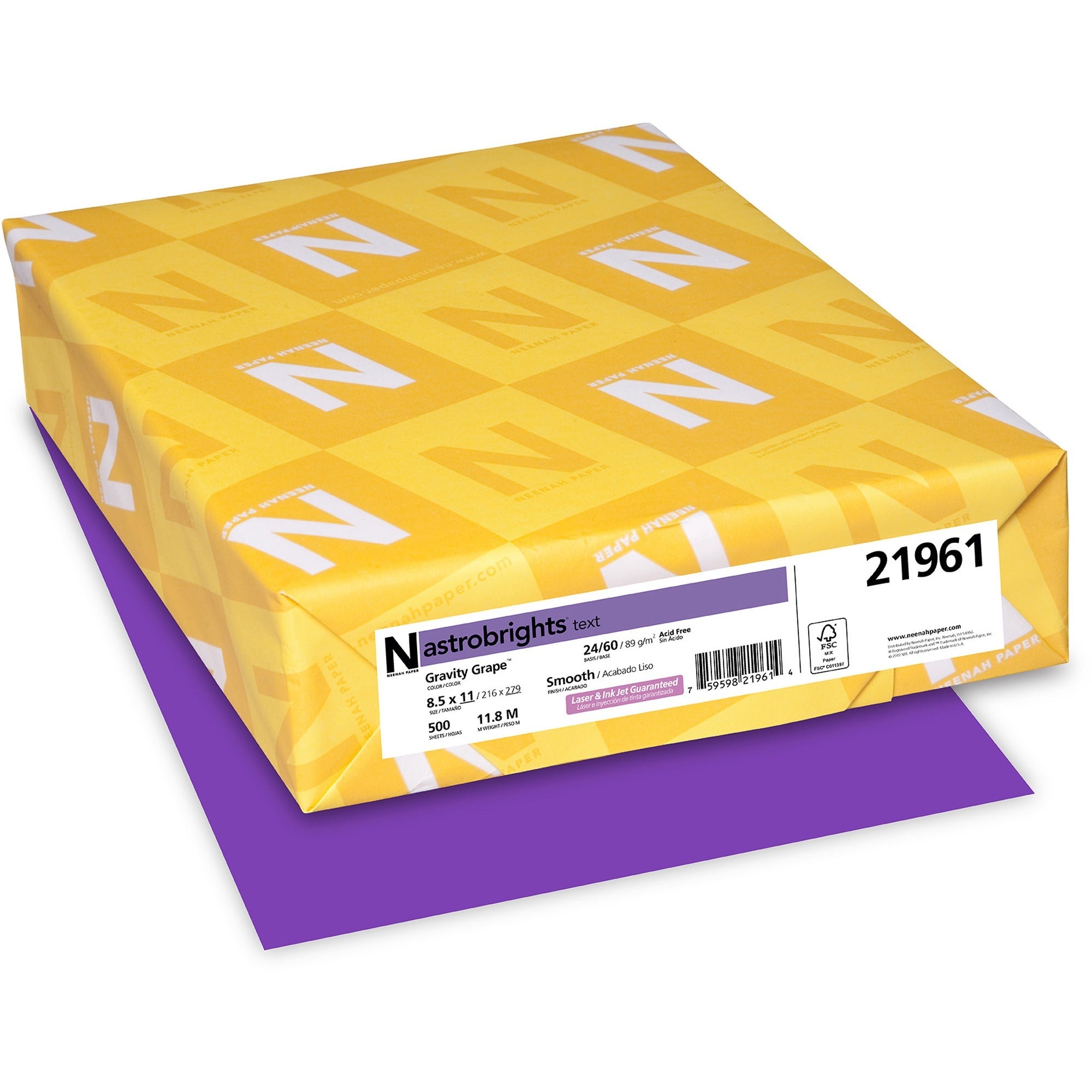 Astrobrights Color Paper - Grape - Letter - 8 1/2" x 11" - 24 lb Basis Weight - 500 / Ream - FSC - Acid-free, Lignin-free - Gravity Grape (Purple) -