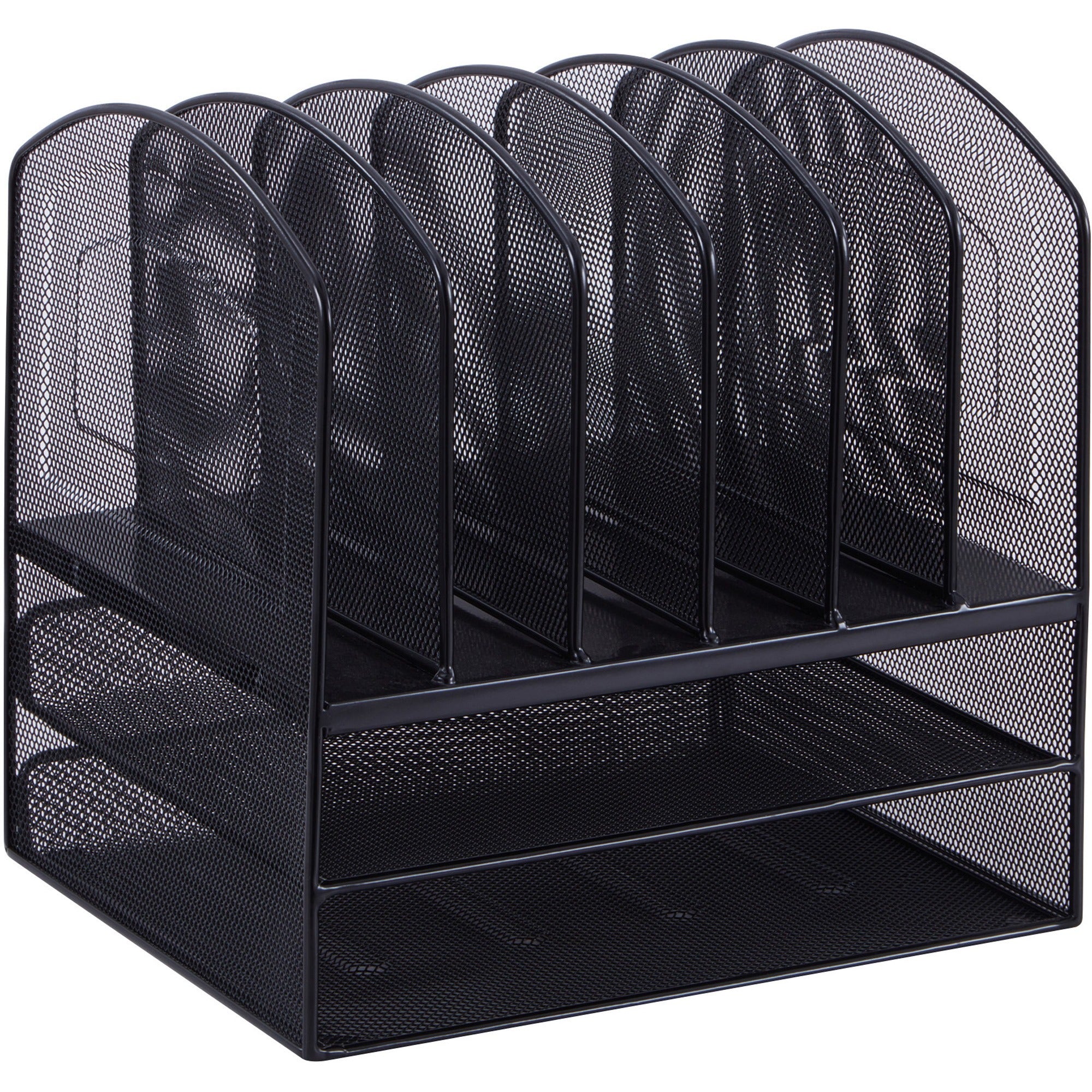 Lorell Mesh Desk Organizer - 8 Compartment(s) - Sturdy - Powder Coated - Black - Steel - 1 Each -