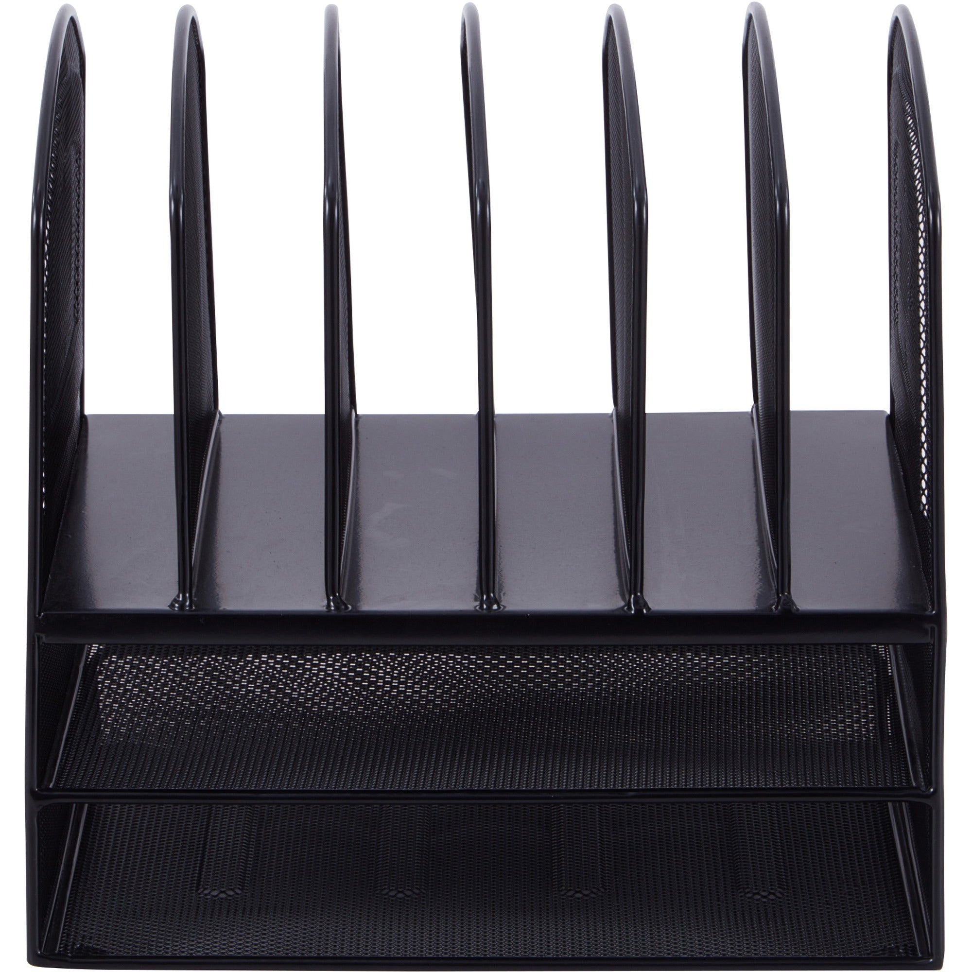Lorell Mesh Desk Organizer - 8 Compartment(s) - Sturdy - Powder Coated - Black - Steel - 1 Each -