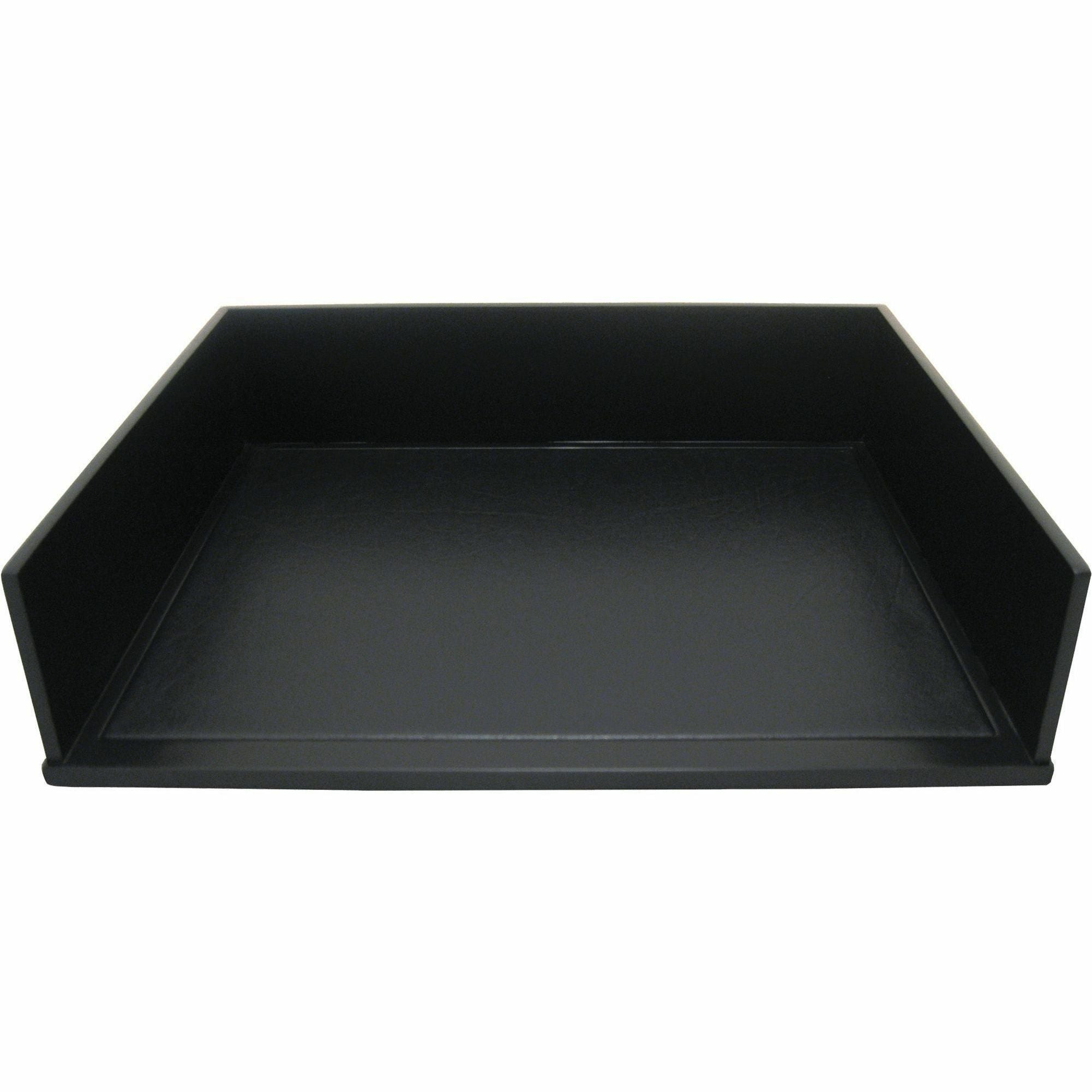 Victor 1154-5 Midnight Black Stacking Letter Tray - Desktop - Black - Wood, Faux Leather - 1Each -