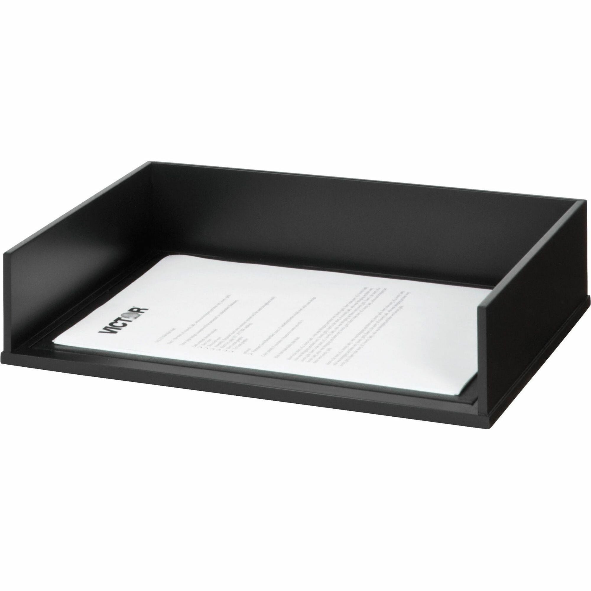 Victor 1154-5 Midnight Black Stacking Letter Tray - Desktop - Black - Wood, Faux Leather - 1Each -