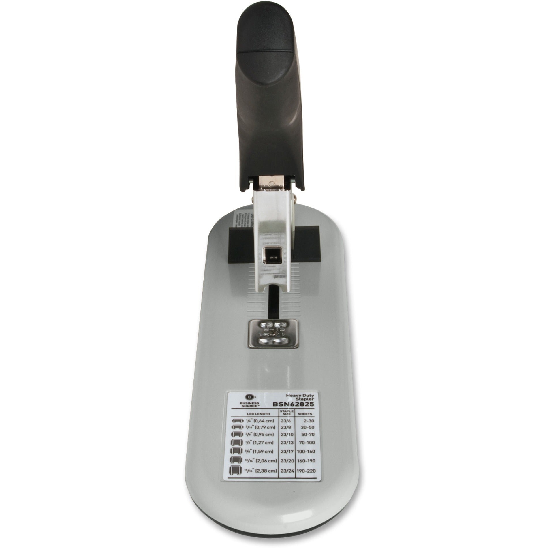 Business Source Heavy-duty Stapler - 220 Sheets Capacity - 1/4" , 1/2" , 3/8" , 5/8" , 9/16" , 13/16" , 15/16" , 7/8" , 3/4" , 5/16" Staple Size - 1 Each - Black, Putty -