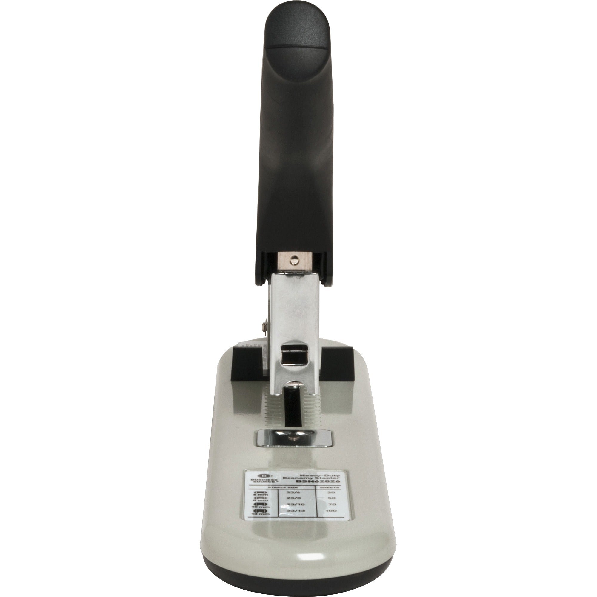 Business Source Economy Heavy-duty Stapler - 100 Sheets Capacity - 1/2" Staple Size - 1 Each - Black, Putty -