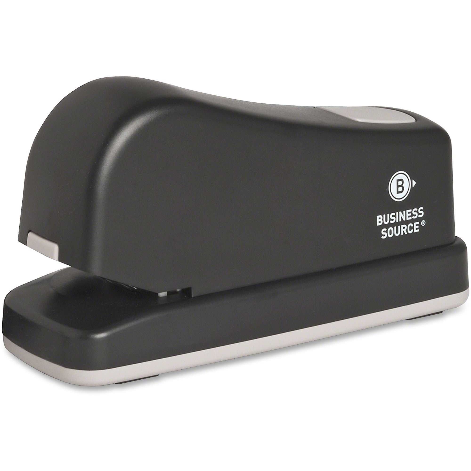 Business Source Electric Stapler - 20 of 20lb Paper Sheets Capacity - 210 Staple Capacity - Full Strip - 1/4" Staple Size - 1 Each - Black, Putty -