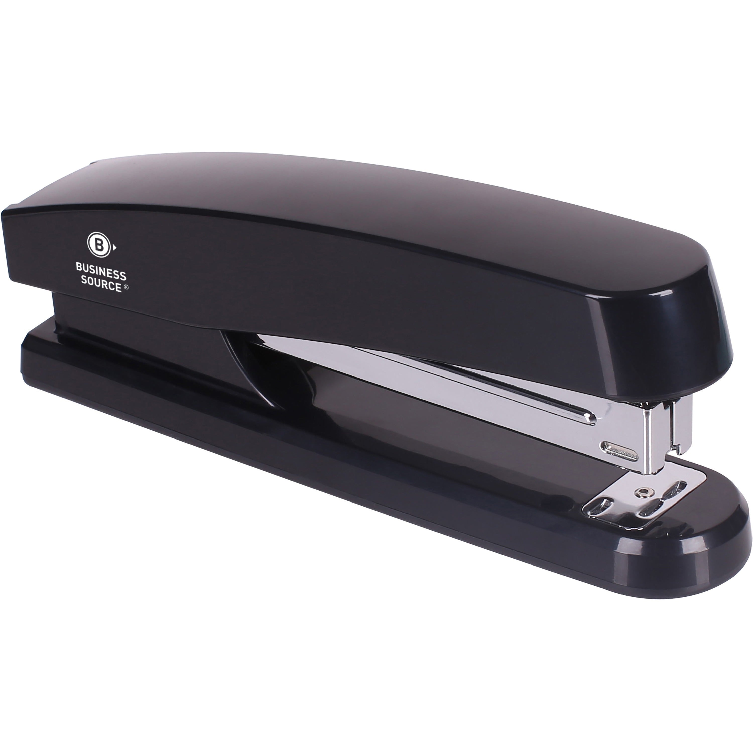 Business Source Full-strip Plastic Desktop Stapler - 20 of 20lb Paper Sheets Capacity - 210 Staple Capacity - Full Strip - 1/4" Staple Size - 1 Each - Black -
