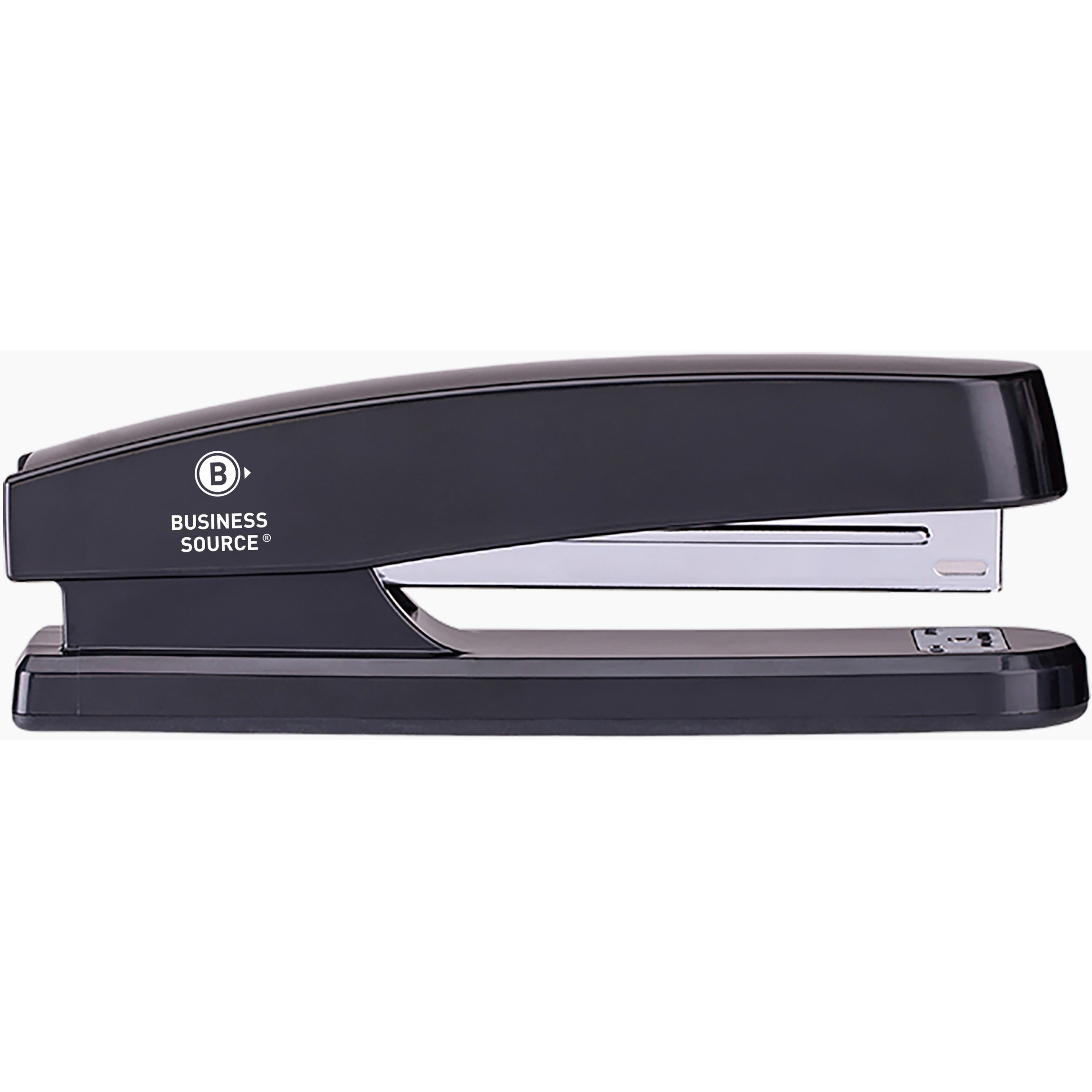 Business Source Full-strip Plastic Desktop Stapler - 20 of 20lb Paper Sheets Capacity - 210 Staple Capacity - Full Strip - 1/4" Staple Size - 1 Each - Black -