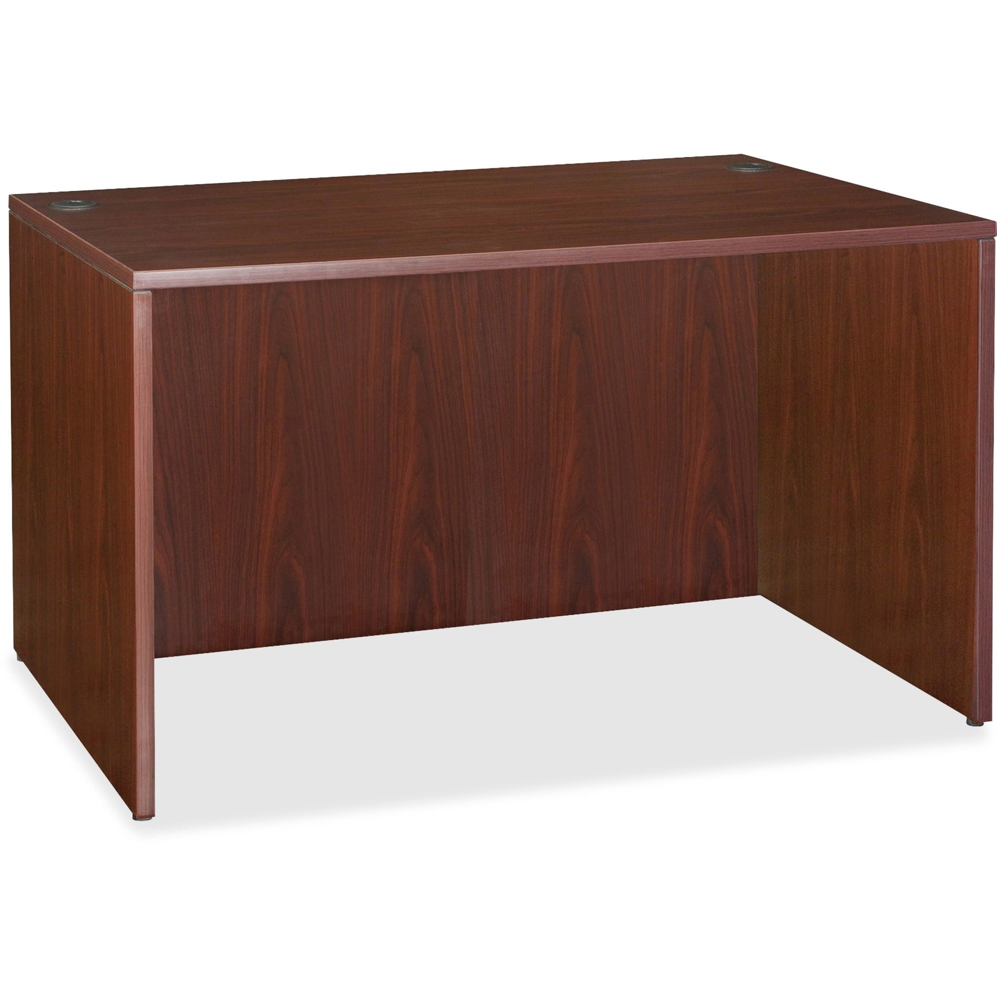 Lorell Essentials Series Rectangular Desk Shell - 47.3" x 29.5" x 1" x 29.5" - Finish: Laminate, Mahogany - Grommet, Modesty Panel, Cord Management, Adjustable Feet -