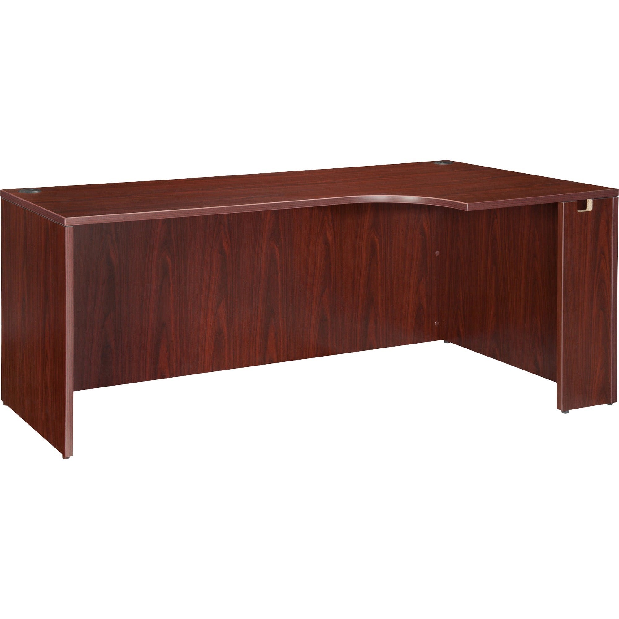 Lorell Essentials Series Right Corner Credenza - 66.1" x 35.4" x 29.5" - Finish: Laminate, Mahogany - Leveling Glide -