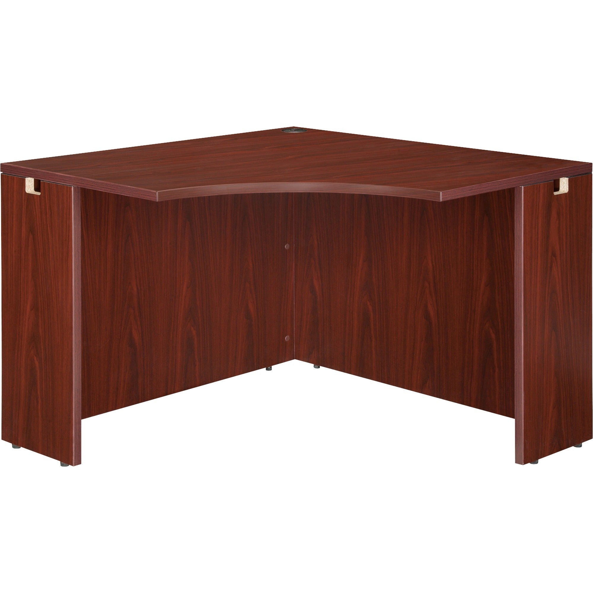 Lorell Essentials Series Corner Desk - 41.4" x 41.4" x 29.5" - Finish: Laminate, Mahogany - Leveling Glide -