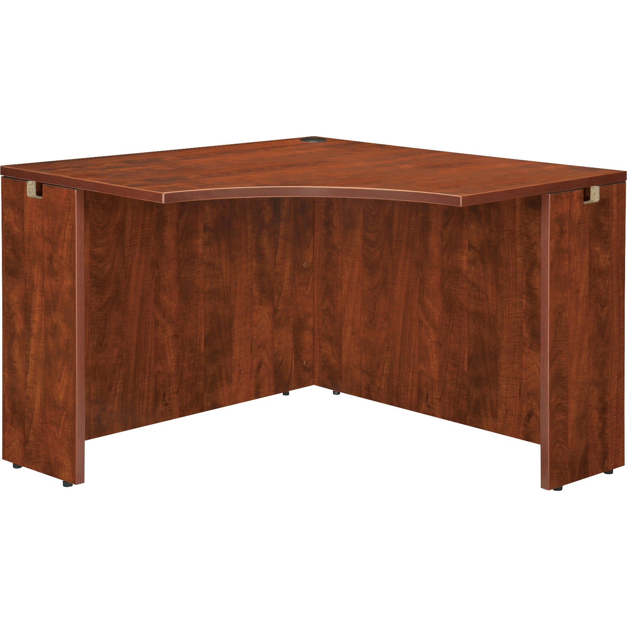 Lorell Essentials Series Corner Desk - 41.4" x 41.4" x 29.5" - Finish: Cherry, Laminate - Leveling Glide -