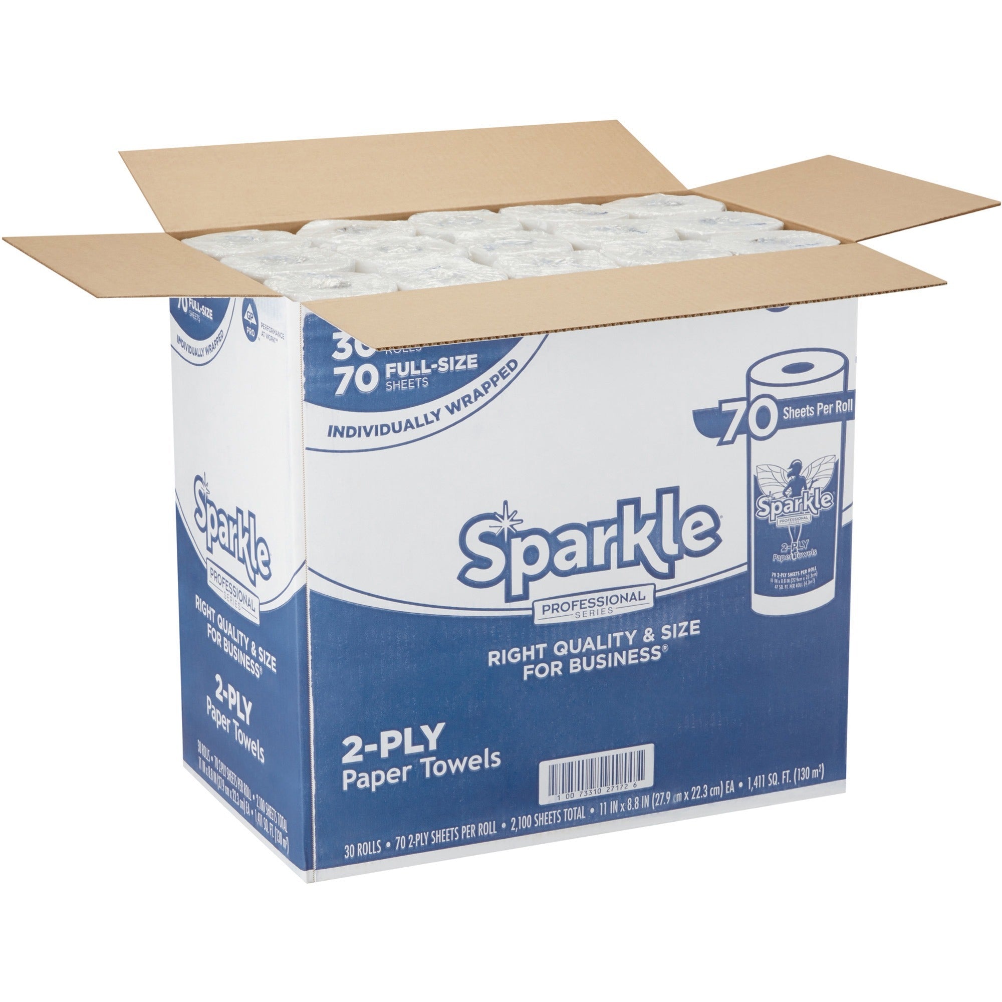 Sparkle Professional Series Paper Towel Rolls by GP Pro - 2 Ply - 8.80" x 11" - 70 Sheets/Roll - White - Paper - Long Lasting, Absorbent, Individually Wrapped, Perforated - For Multipurpose, Hand - 30 / Carton -