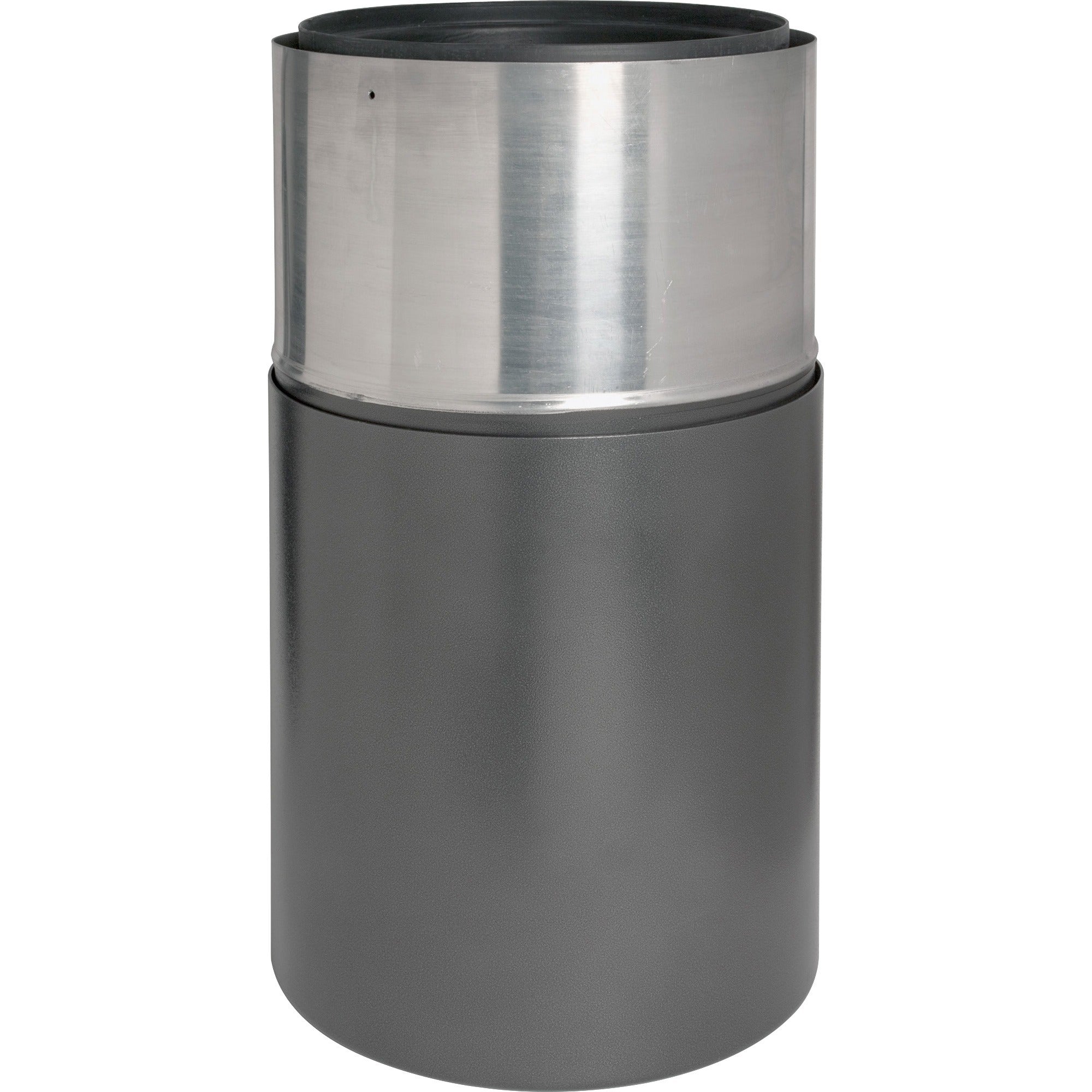 Genuine Joe Classic Cylinder Gray Waste Receptacle - 35 gal Capacity - Weather Resistant, Fire Proof, Leak Proof - 34" Height x 18" Diameter - Aluminum - Charcoal - 1 Each -