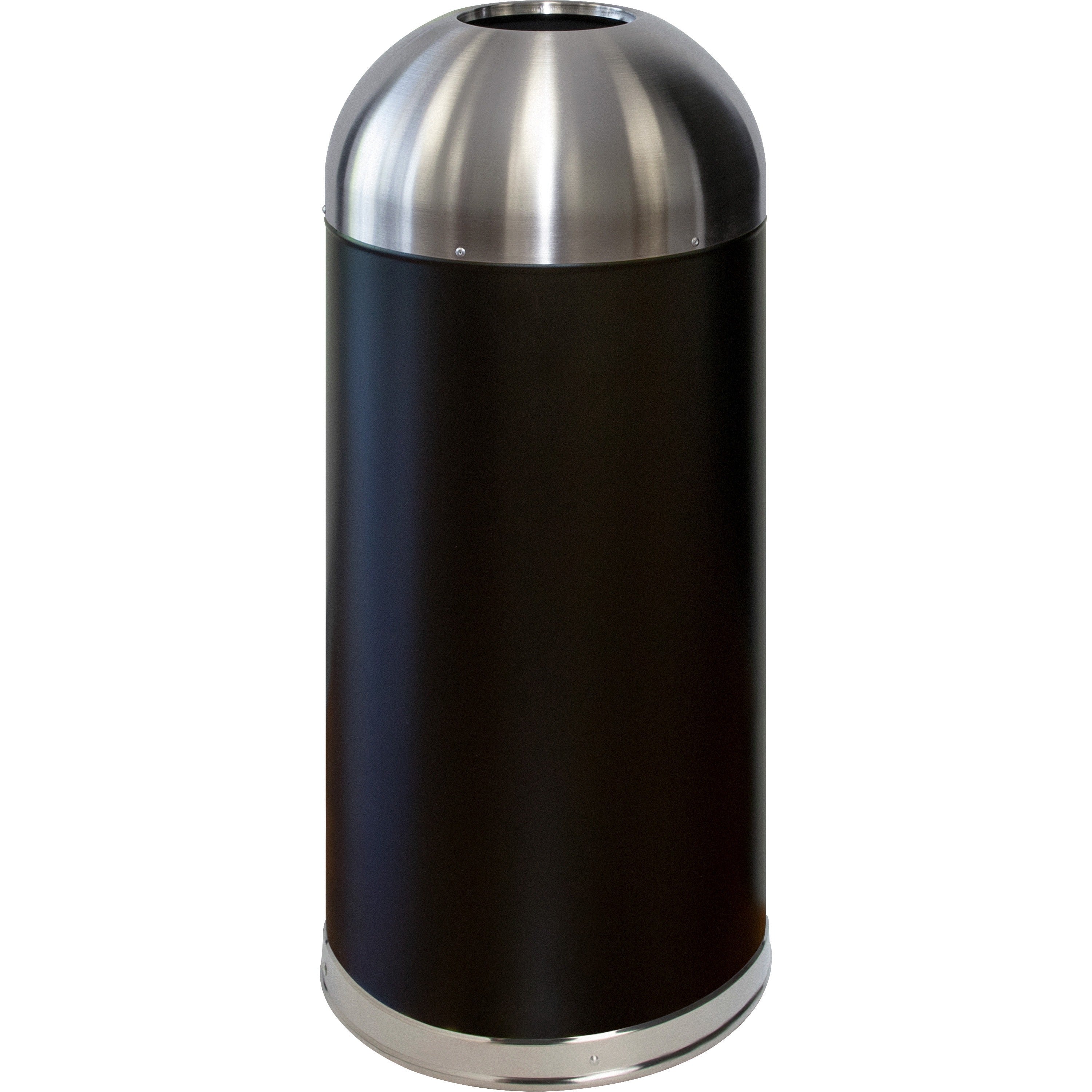 Genuine Joe 15 Gallon Dome Top Trash Receptacle - 15 gal Capacity - Durable, Powder Coated, Easy to Clean - 40" Height x 16.5" Diameter - Stainless Steel - Black, Silver - 1 Each -