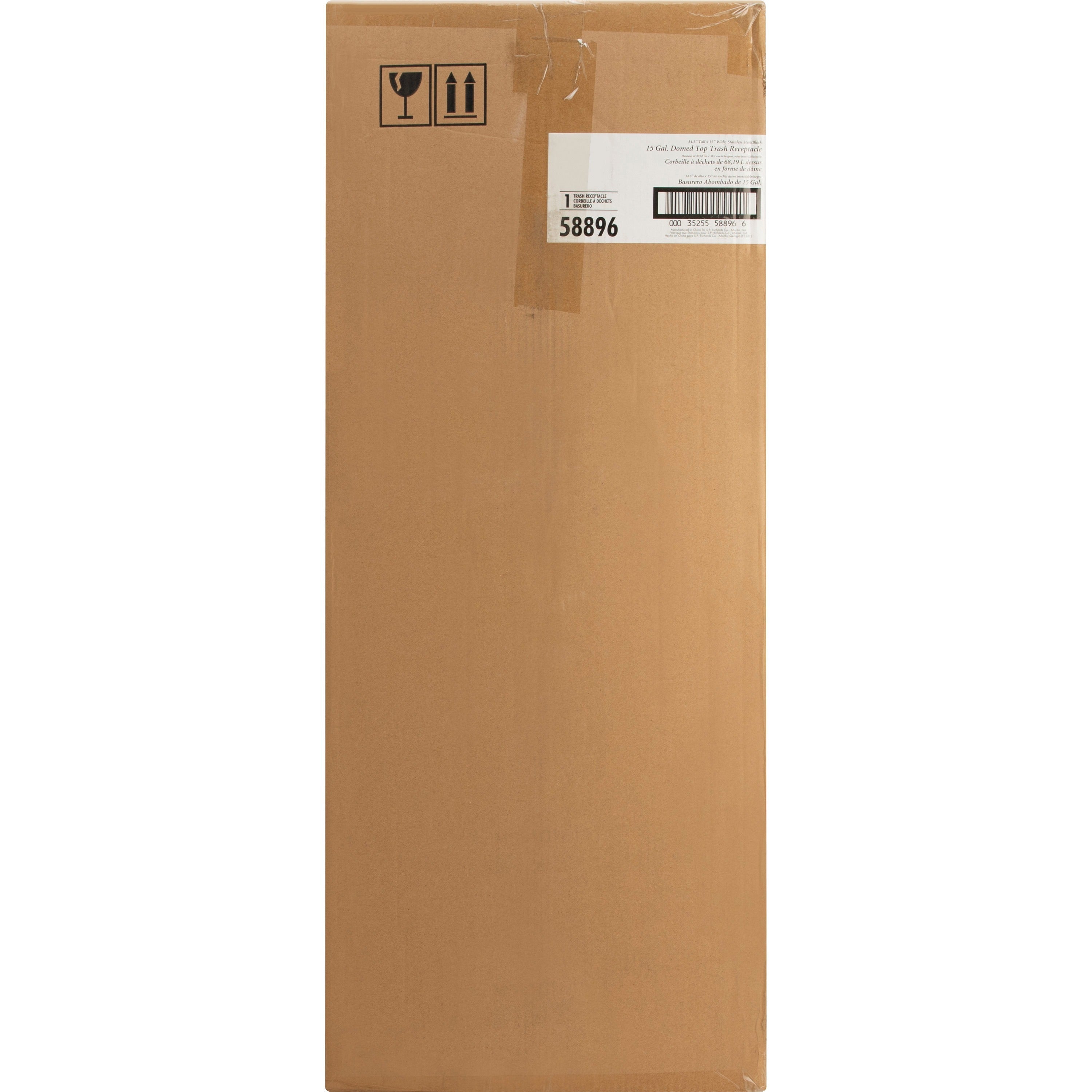 Genuine Joe 15 Gallon Dome Top Trash Receptacle - 15 gal Capacity - Durable, Powder Coated, Easy to Clean - 40" Height x 16.5" Diameter - Stainless Steel - Black, Silver - 1 Each -