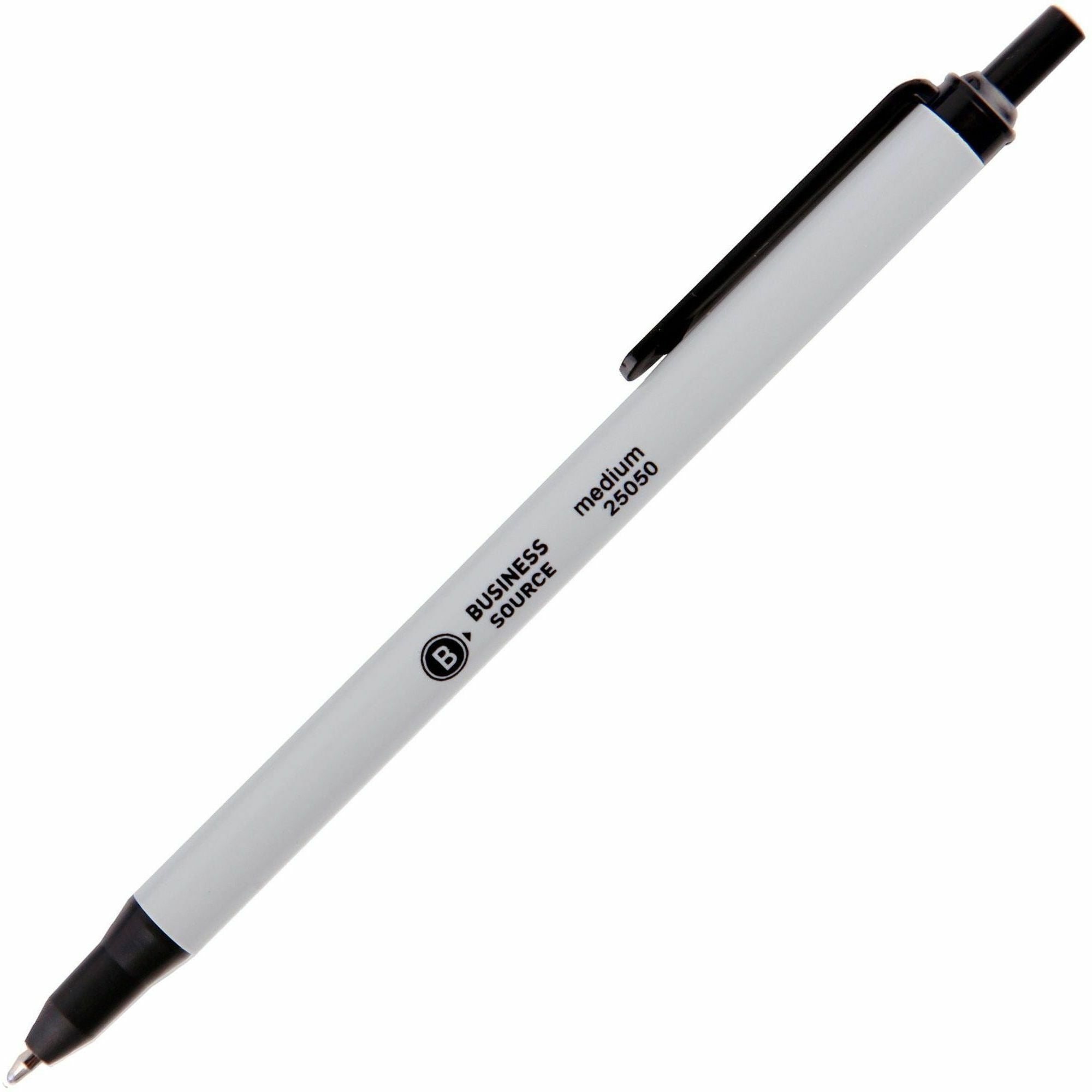 Business Source Retractable Ballpoint Pens - Medium Pen Point - Retractable - Black - Gray Barrel - 1 Dozen -