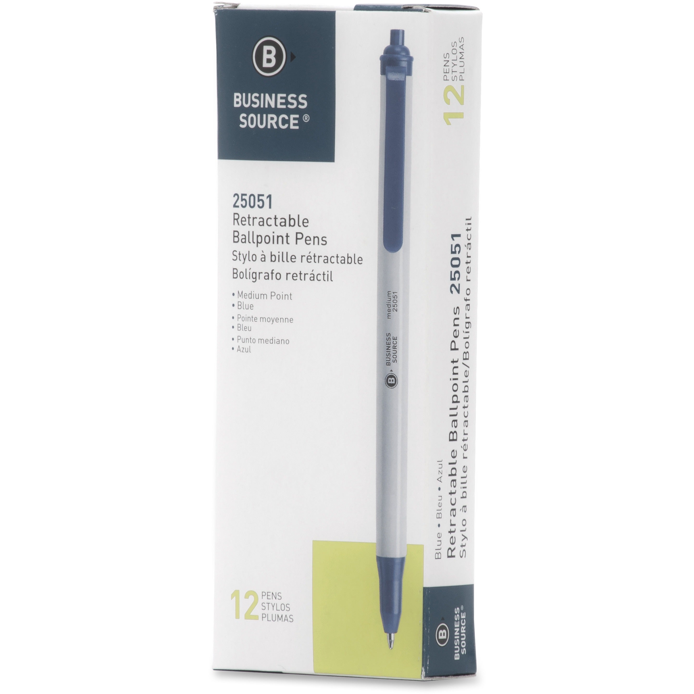 Business Source Retractable Ballpoint Pens - Medium Pen Point - Retractable - Blue - Gray Barrel - 1 Dozen -