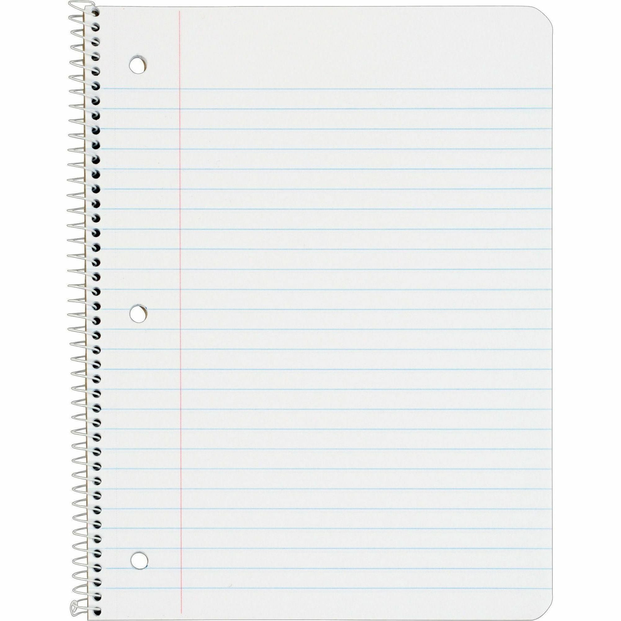 TOPS Wide Rule 1-subject Spiral Notebook - 100 Sheets - Wire Bound - 10 1/2" x 8" - 0.25" x 8" x 10.5" - Assorted Paper - BlackCard Stock, Red, Blue, Green, Purple Cover - Perforated, Subject, Easy Tear, Durable Cover - 1 Each -