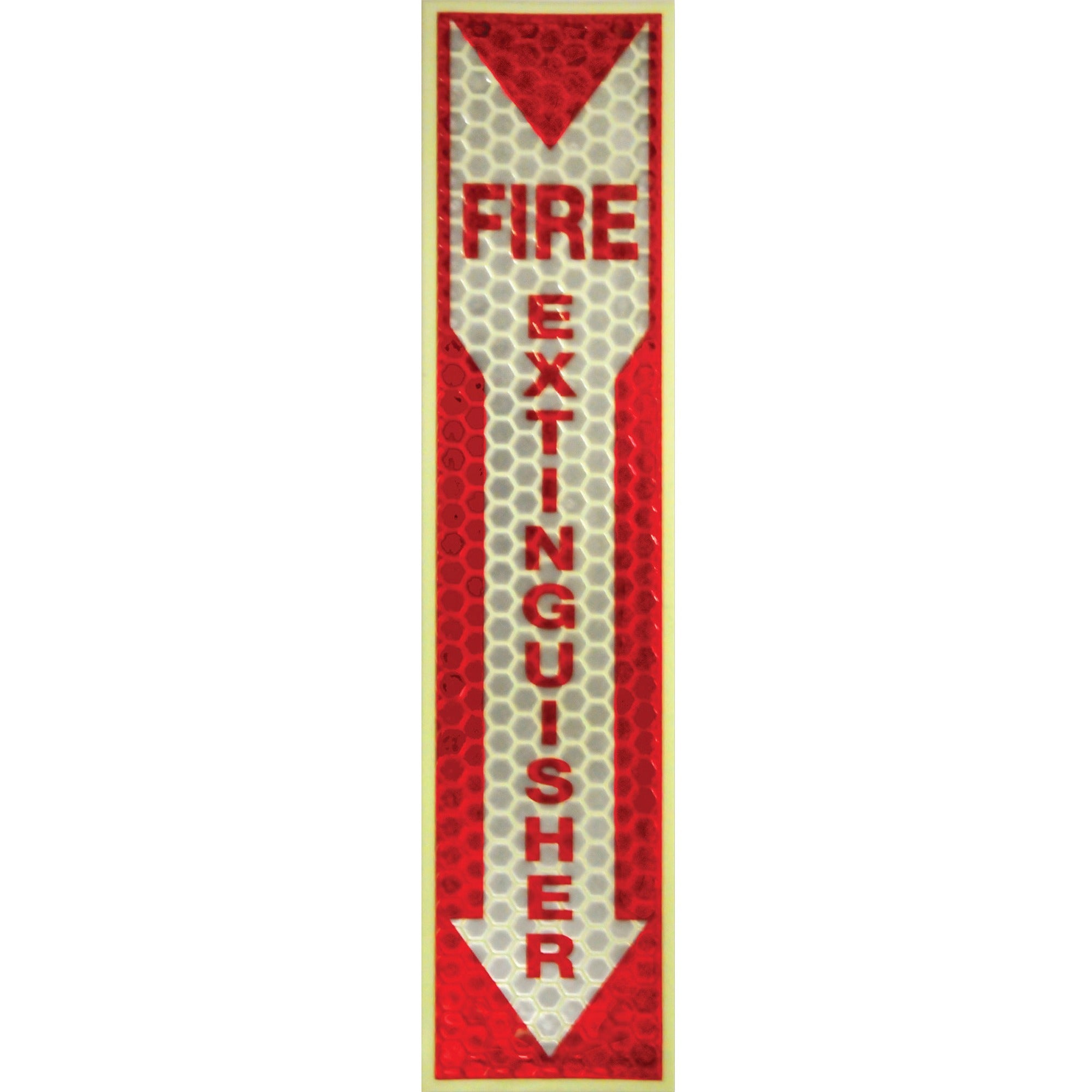 Miller's Creek Luminous Fire Extinguisher Sign - 1 Each - English - Fire Extinguisher Print/Message - 4" Width x 16.8" Height x 1" Depth - Rectangular Shape - Red Print/Message Color - Reflective, Flexible, Adhesive, Recyclable - Red -