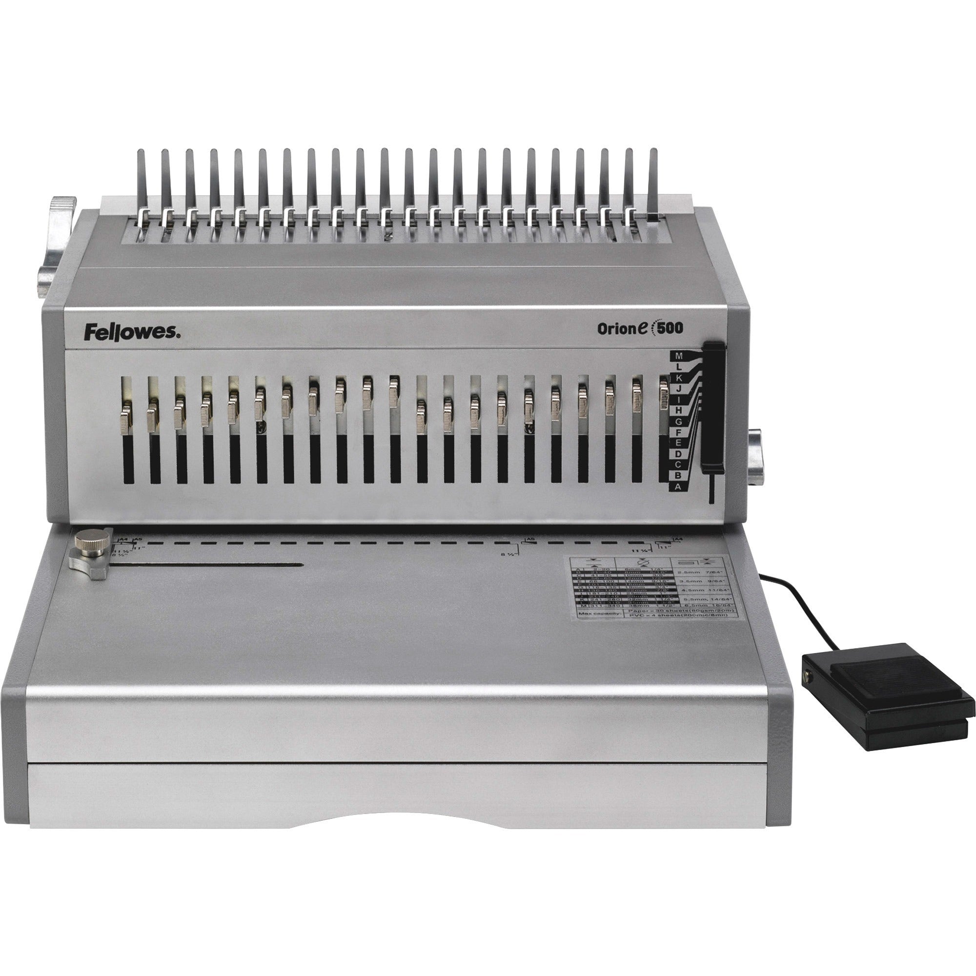 Fellowes Orion E 500 Electric Comb Binding Machine - 9.8" x 15.8" x 19.8" - Silver -