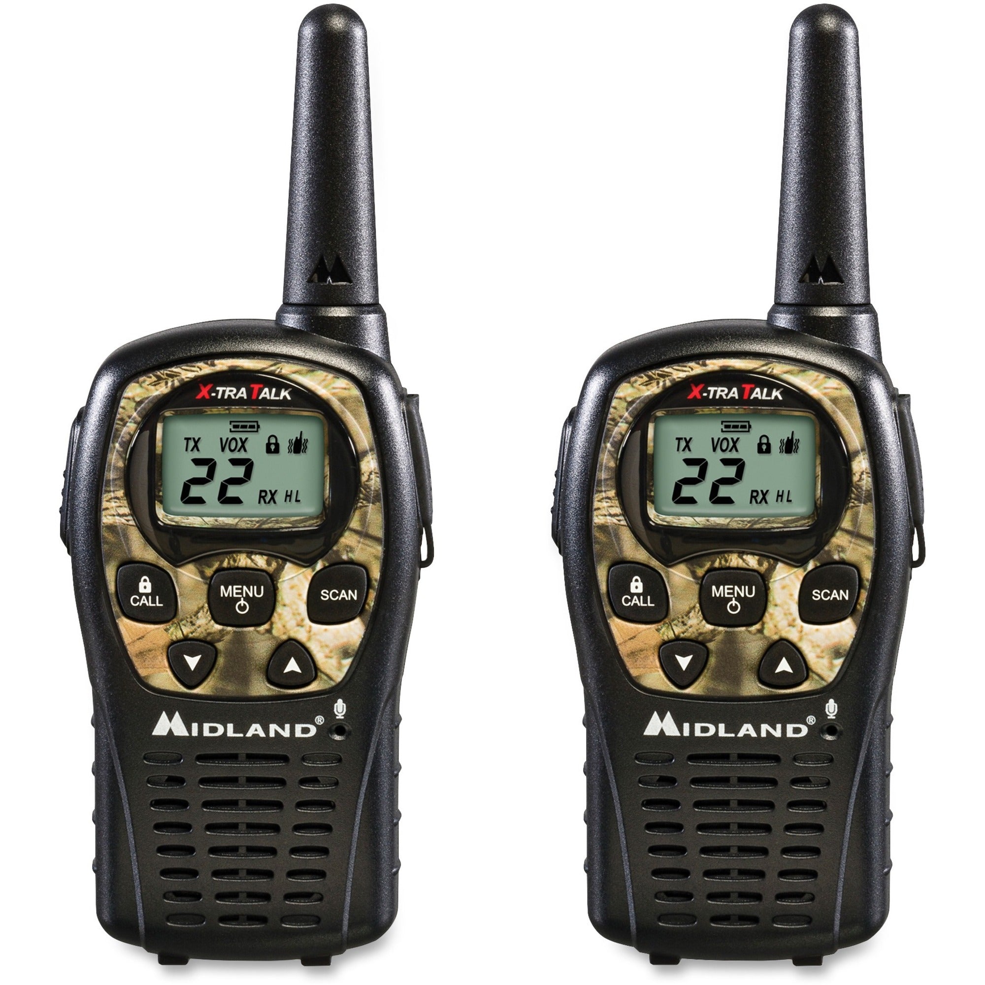 Midland LXT535VP3 24-mile Range 2-Way - 22 Radio Channels - 22 GMRS - Upto 126720 ft - Auto Squelch, Keypad Lock, Silent Operation - Water Resistant - Camouflage, Mossy Oak - 2 Each -