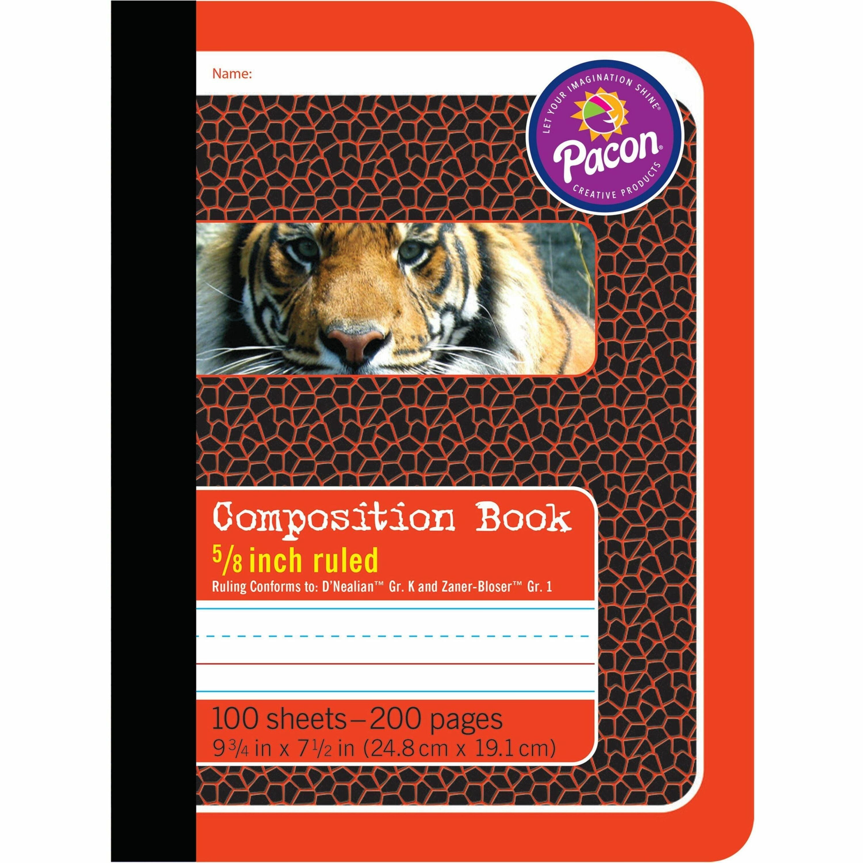 Pacon Primary Journal Dotted Midline Comp Book - 100 Sheets - 0.63" Ruled - 7 1/2" x 9 3/4" - White Paper - Red Cover - 1 Each -