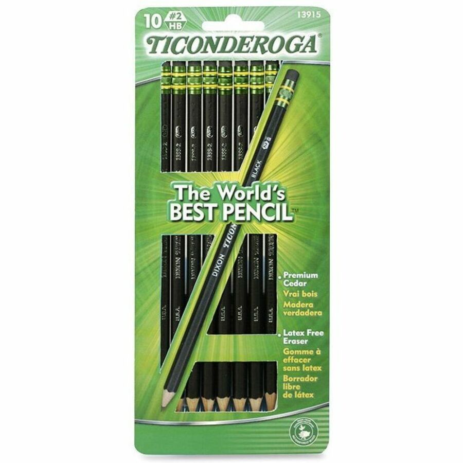 Ticonderoga Pre-Sharpened Wood-Cased Pencils - 2HB Lead - Graphite Lead - Black Wood Barrel - 10 / Pack -