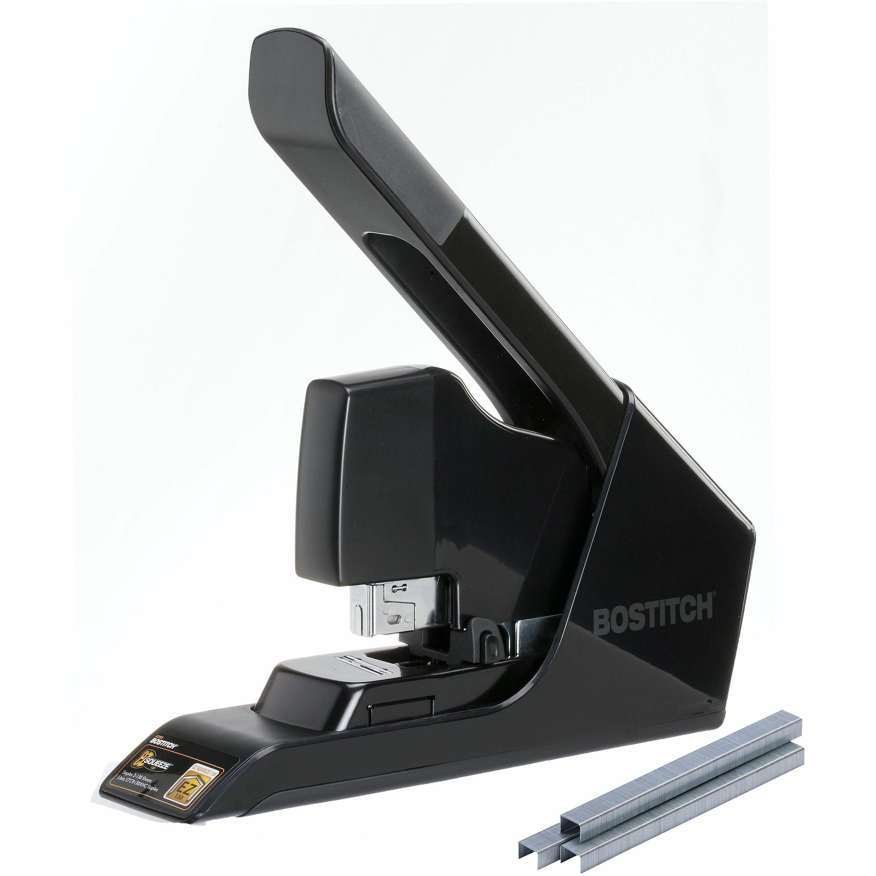 Bostitch EZ Squeeze Antimicrobial Heavy Duty Stapler - 130 Sheets Capacity - 210 Staple Capacity - Full Strip - 1 Each - Black -