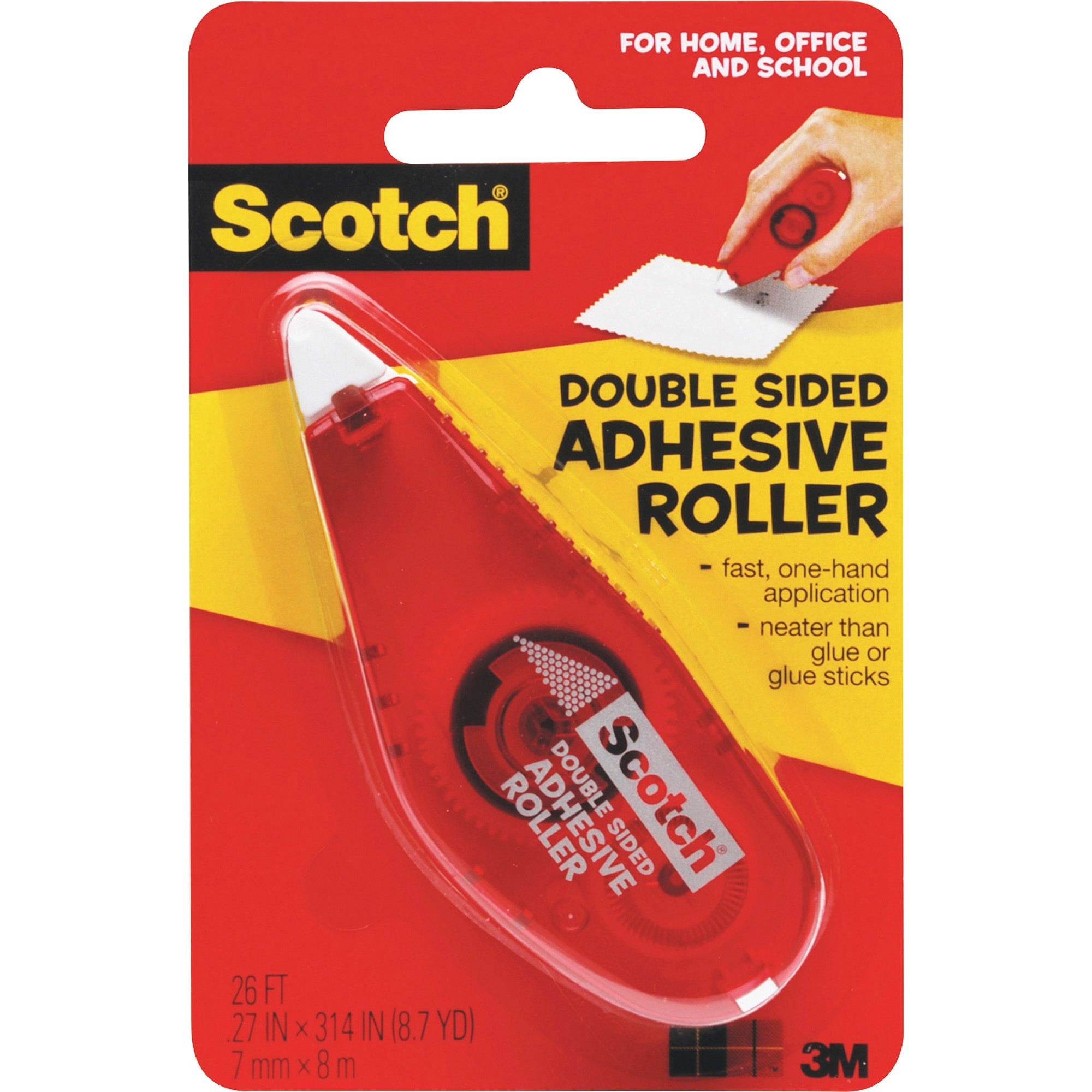 Scotch Double-Sided Adhesive Roller - 26 ft Length x 27" Width - Dispenser Included - Handheld Dispenser - For Multipurpose - 1 Each - Clear -
