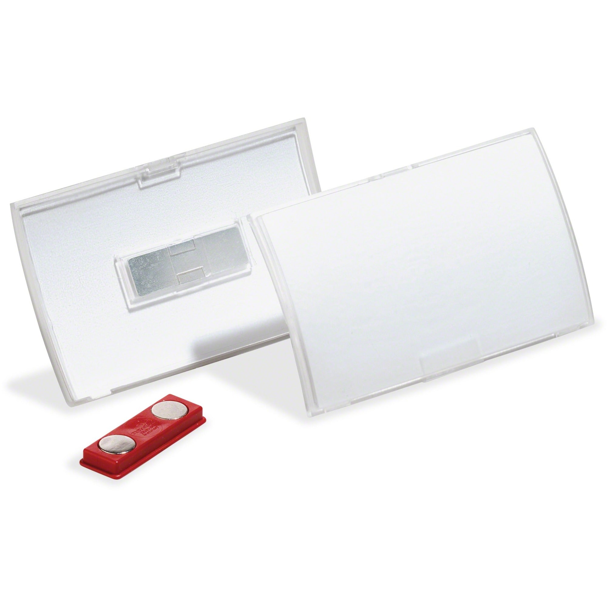 DURABLE CLICK FOLD Convex Magnetic Name Badge Holder - 2-1/8" x 3-5/8" - Plastic - Transparent - 10 / Box -