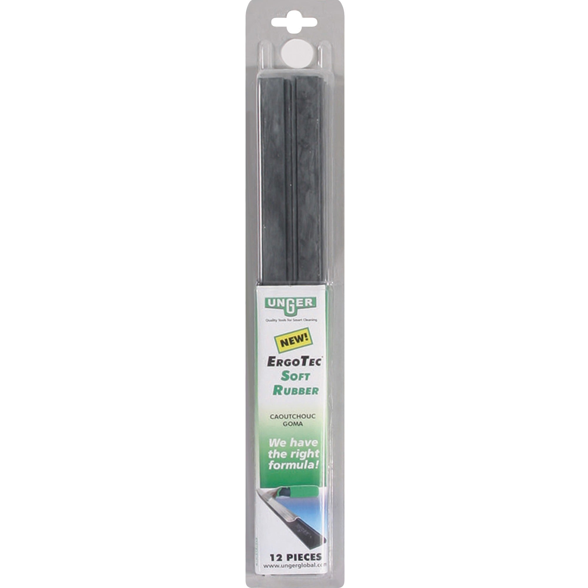 Unger ErgoTec 12" Soft Rubber Squeegee Blades - 12" Length - Long Lasting, Streak-free - Rubber - 12 / Pack - Black -