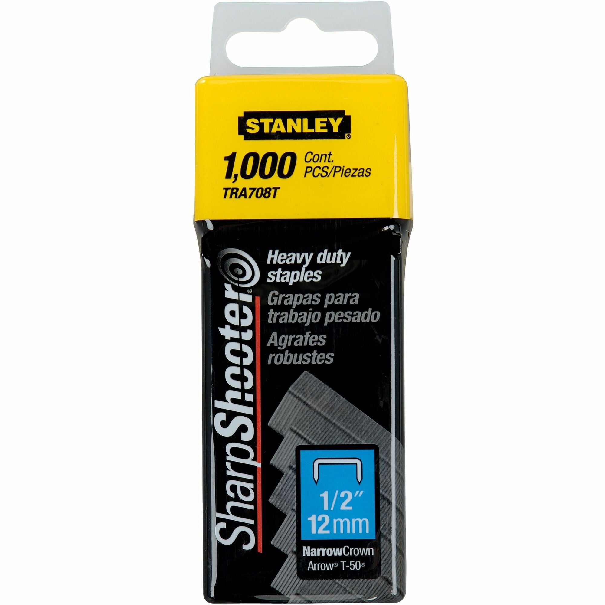 Stanley SharpShooter Heavy-Duty 1/2" Staples - Heavy Duty - 1/2" - 1/2" Leg - 3/8" Crown - Silver - 5.1" Height x 1.3" Width1.8" Length - 1000 / Box - 1