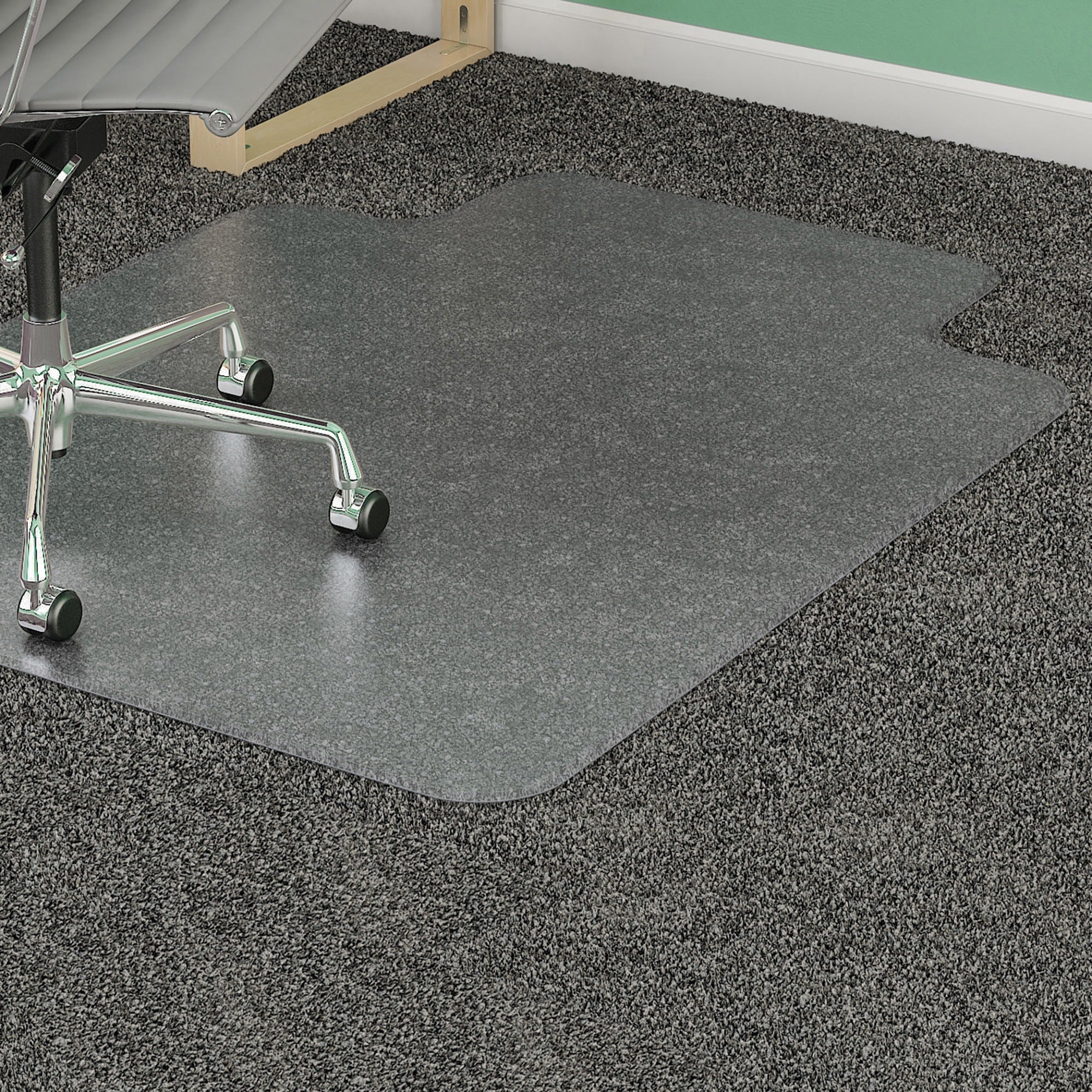 Lorell Medium-pile Chairmat - Carpeted Floor - 48" Length x 36" Width x 0.133" Thickness - Lip Size 10" Length x 19" Width - Vinyl - Clear - 1Each -