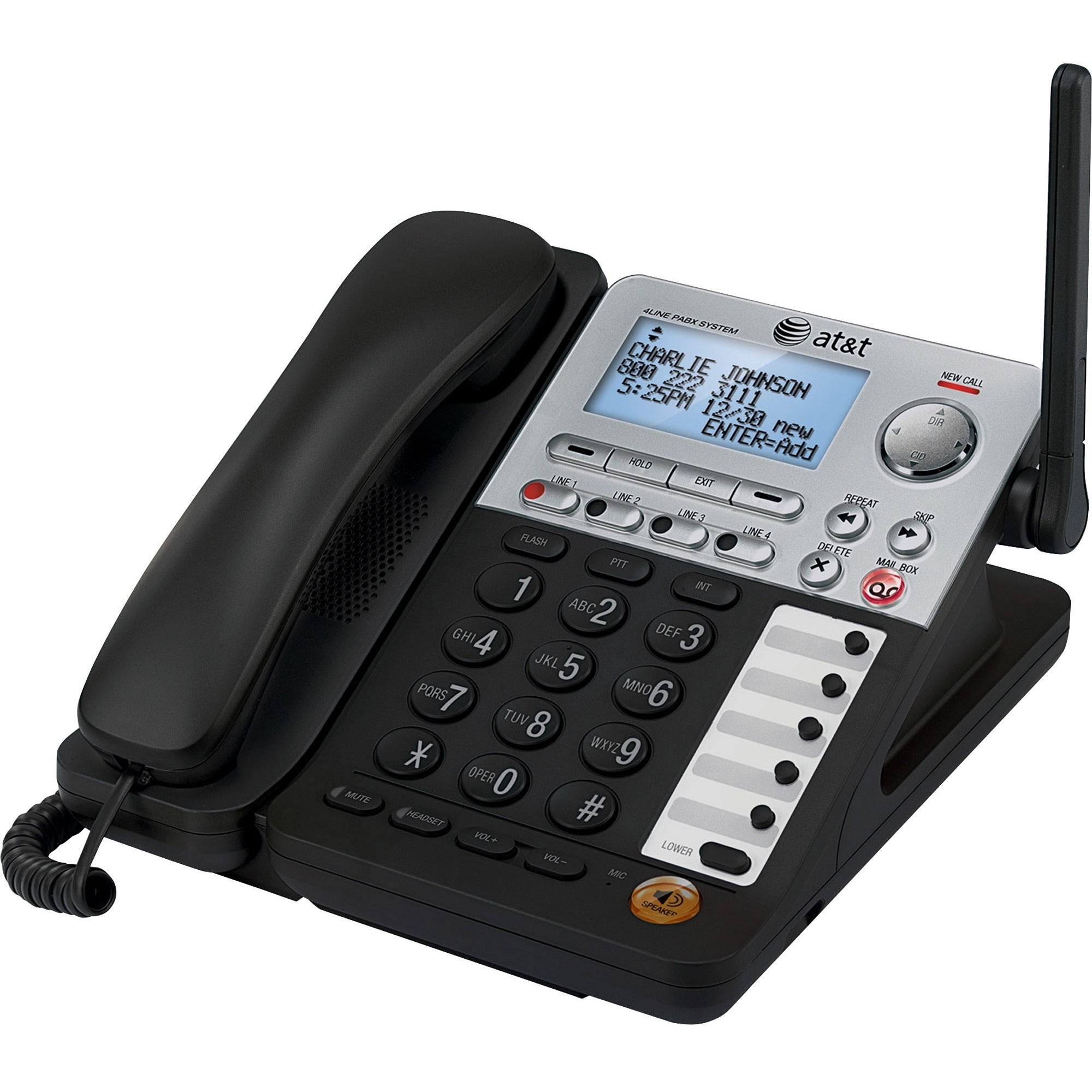 AT&T SynJ SB67148 DECT 6.0 Cordless Phone - Black, Silver - 4 x Phone Line - Speakerphone - Answering Machine - Hearing Aid Compatible - Backlight -