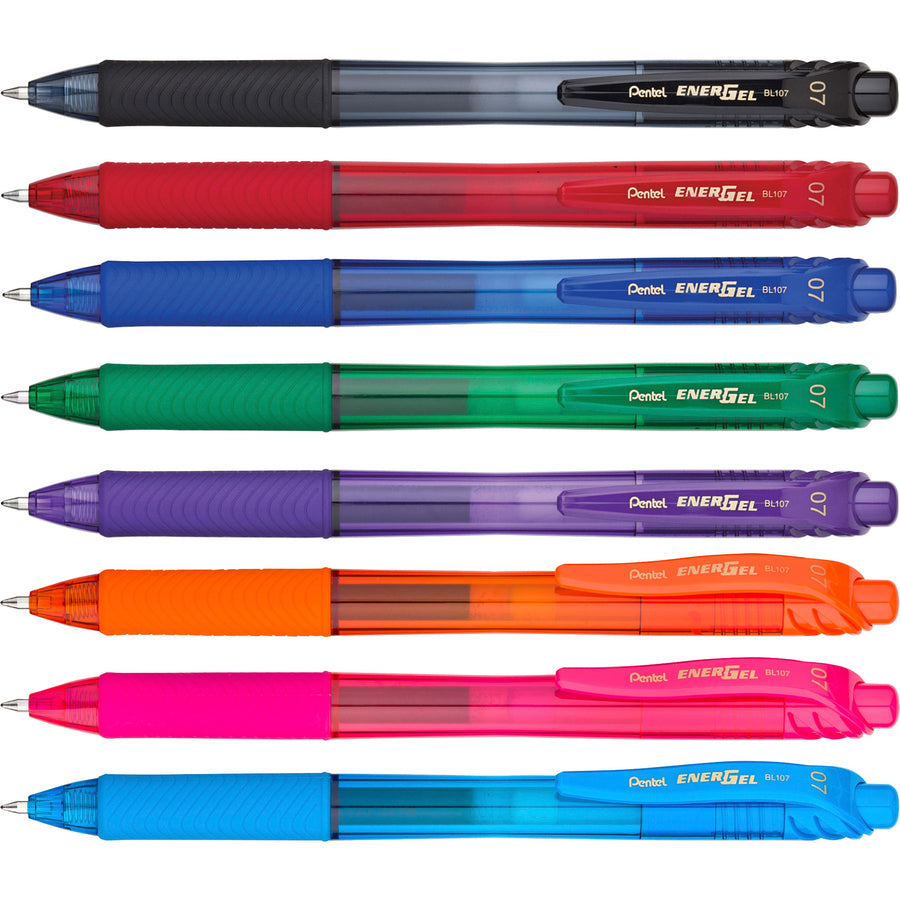 EnerGel EnerGel-X Retractable Gel Pens - Medium Pen Point - 0.7 mm Pen Point Size - Refillable - Retractable - Assorted Gel-based Ink - Assorted Barrel - Metal Tip - 8 / Pack -