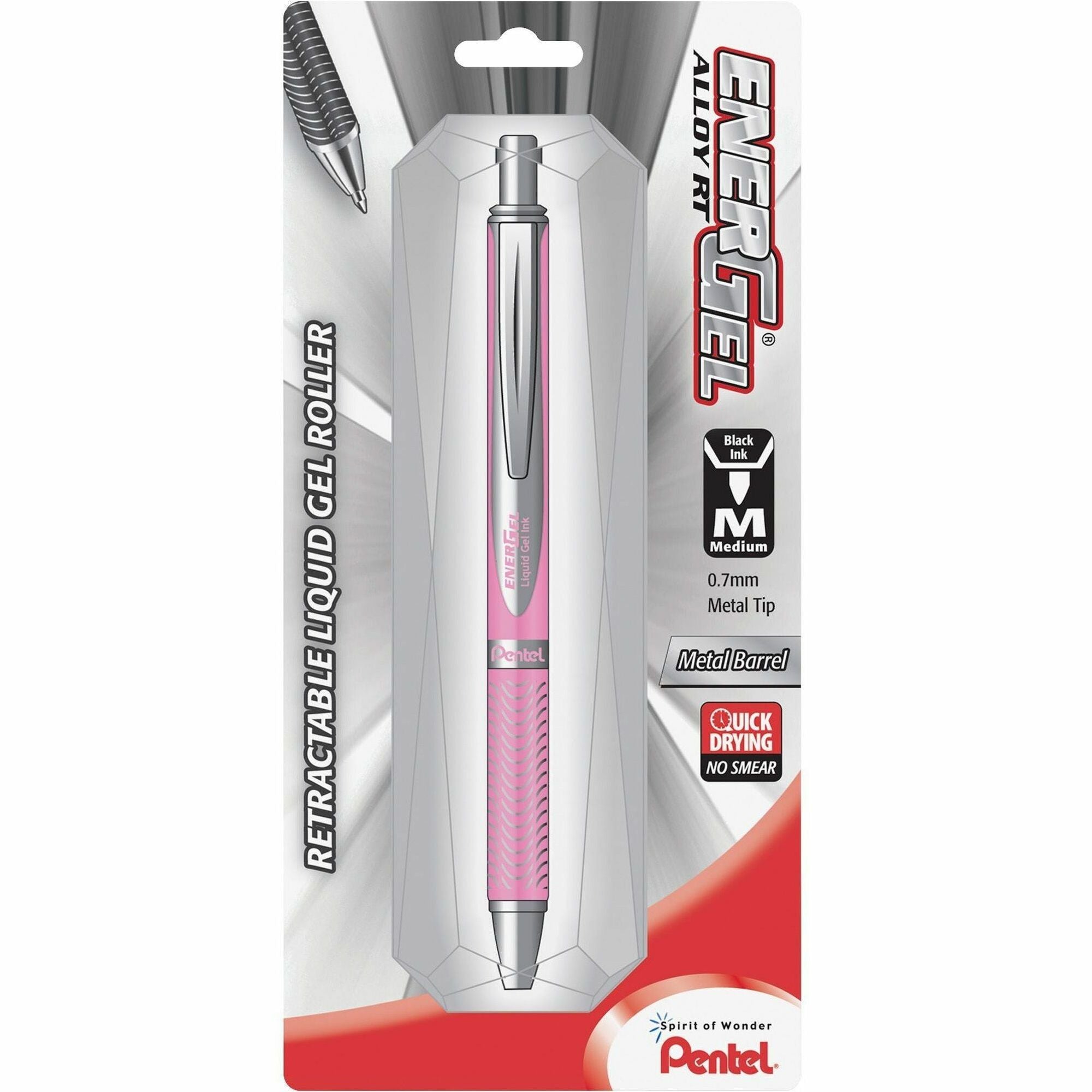 EnerGel EnerGel Alloy Retractable Gel Pens - Medium Pen Point - 0.7 mm Pen Point Size - Refillable - Retractable - Black Gel-based Ink - Metallic Pink Aluminum Alloy Barrel - Stainless Steel Tip - 1 / Pack -