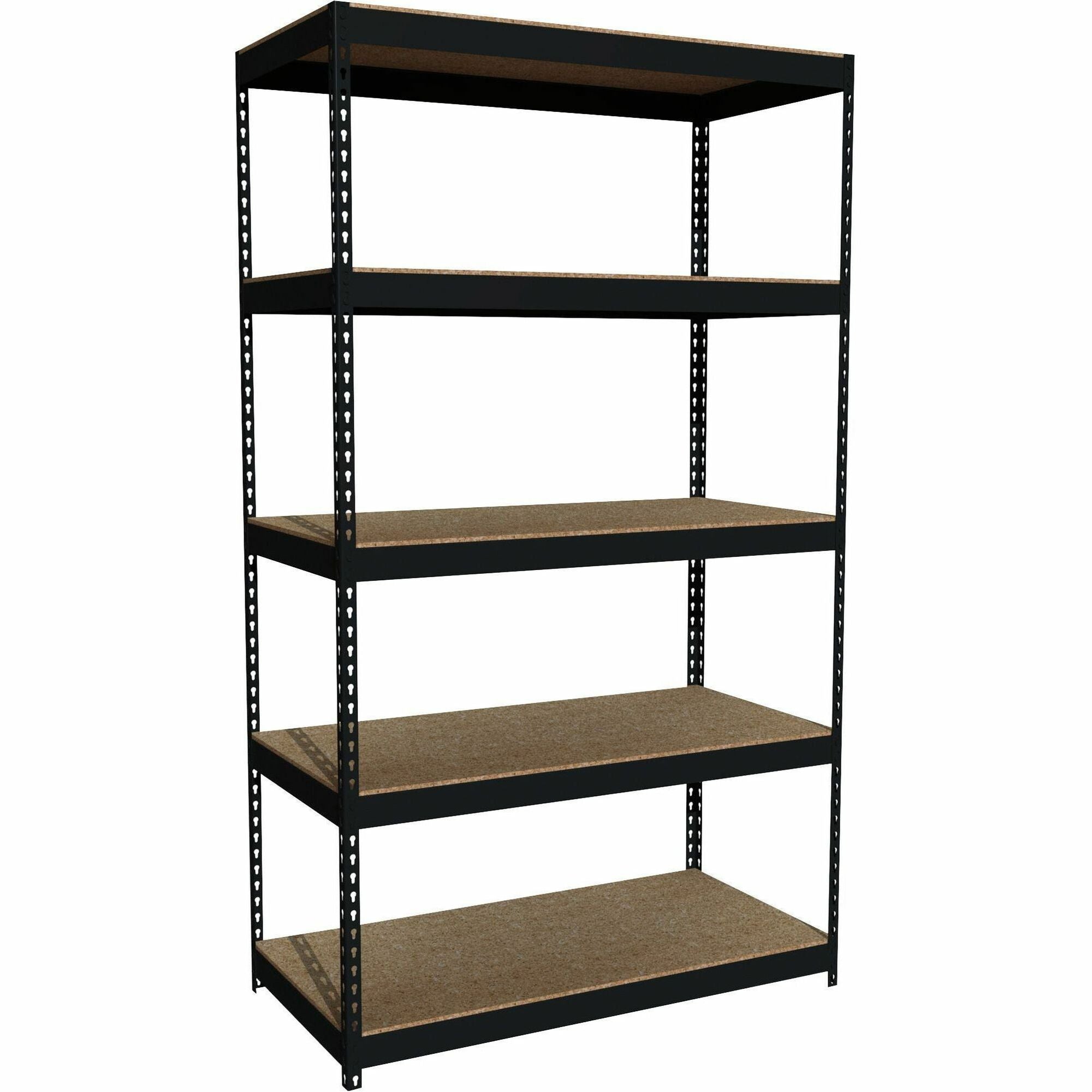 Lorell Fortress Riveted Shelving - 5 Compartment(s) - 5 Shelf(ves) - 84" Height x 48" Width x 24" Depth - Heavy Duty, Rust Resistant - 28% Recycled - Powder Coated - Black - Steel - 1 Each -