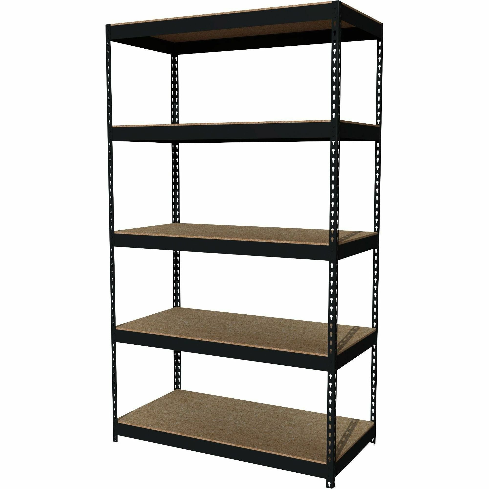 Lorell Fortress Riveted Shelving - 5 Compartment(s) - 5 Shelf(ves) - 84" Height x 48" Width x 24" Depth - Heavy Duty, Rust Resistant - 28% Recycled - Powder Coated - Black - Steel - 1 Each -