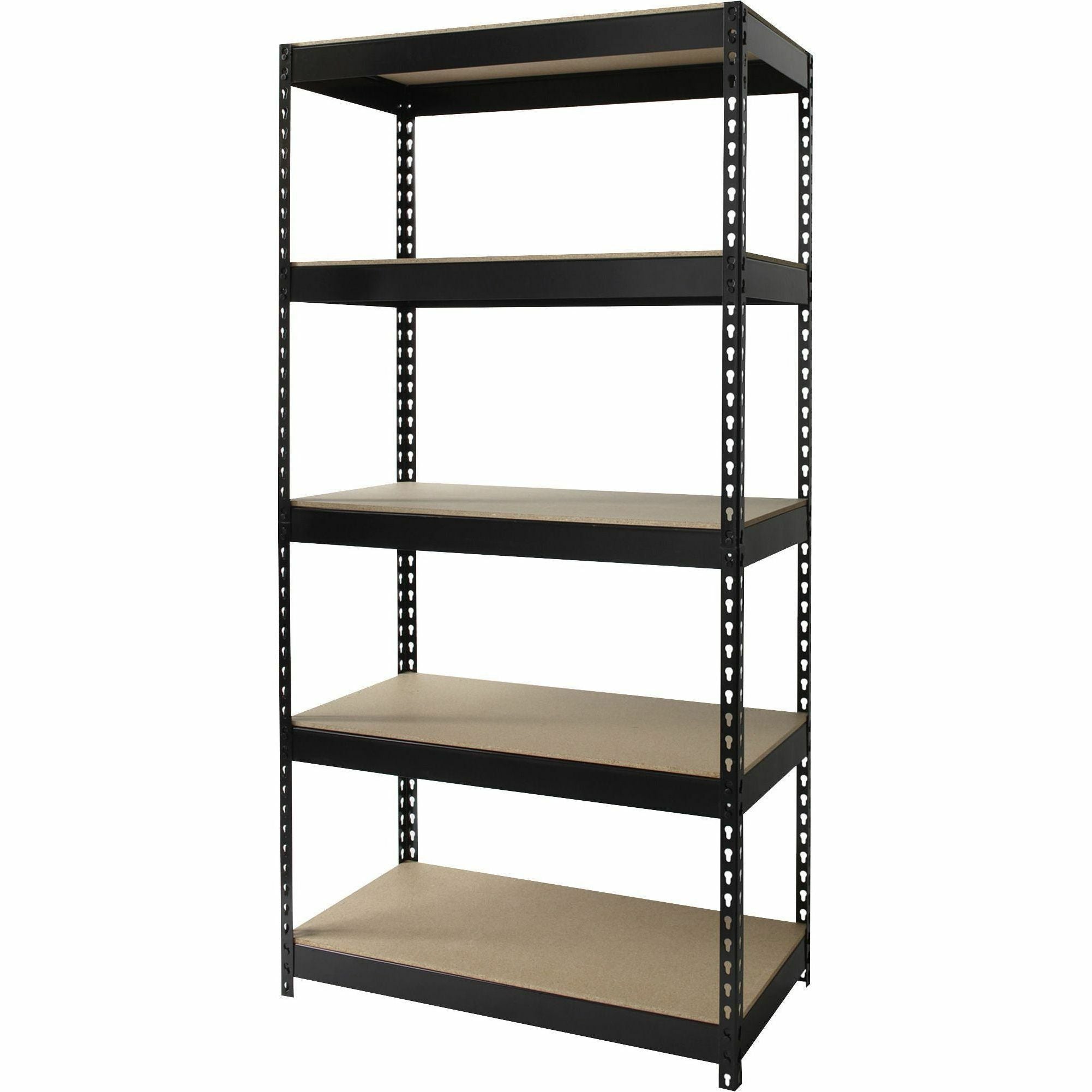 Lorell Fortress Riveted Shelving - 5 Compartment(s) - 5 Shelf(ves) - 72" Height x 36" Width x 18" Depth - Heavy Duty, Rust Resistant - 28% Recycled - Powder Coated - Black - Steel - 1 Each -